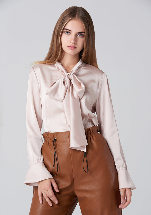 Silk BlushTie Neck Sleeved Top