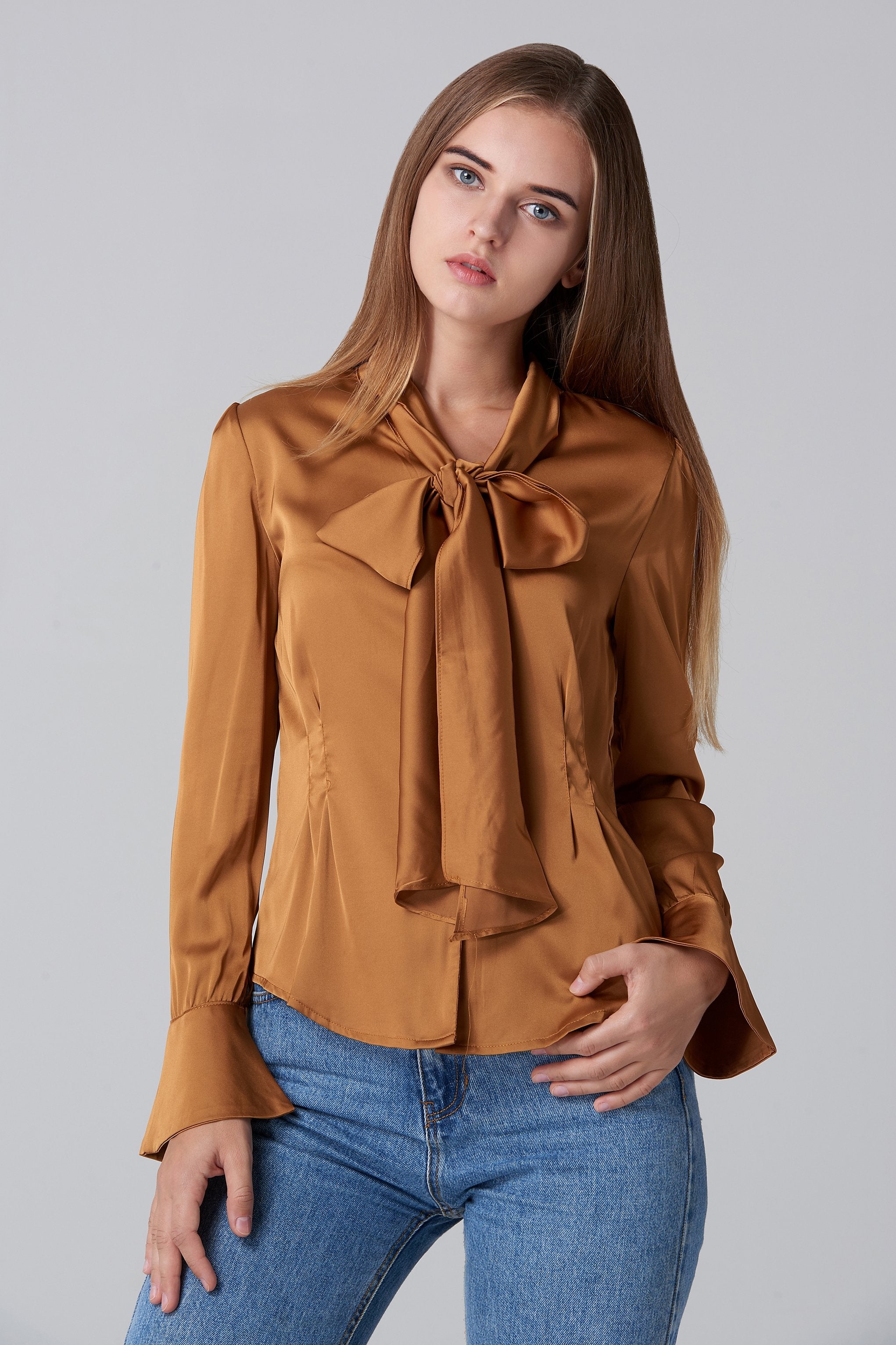 Silk Copper Tie Neck Sleeved