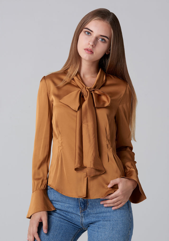 Silk Copper Tie Neck Sleeved
