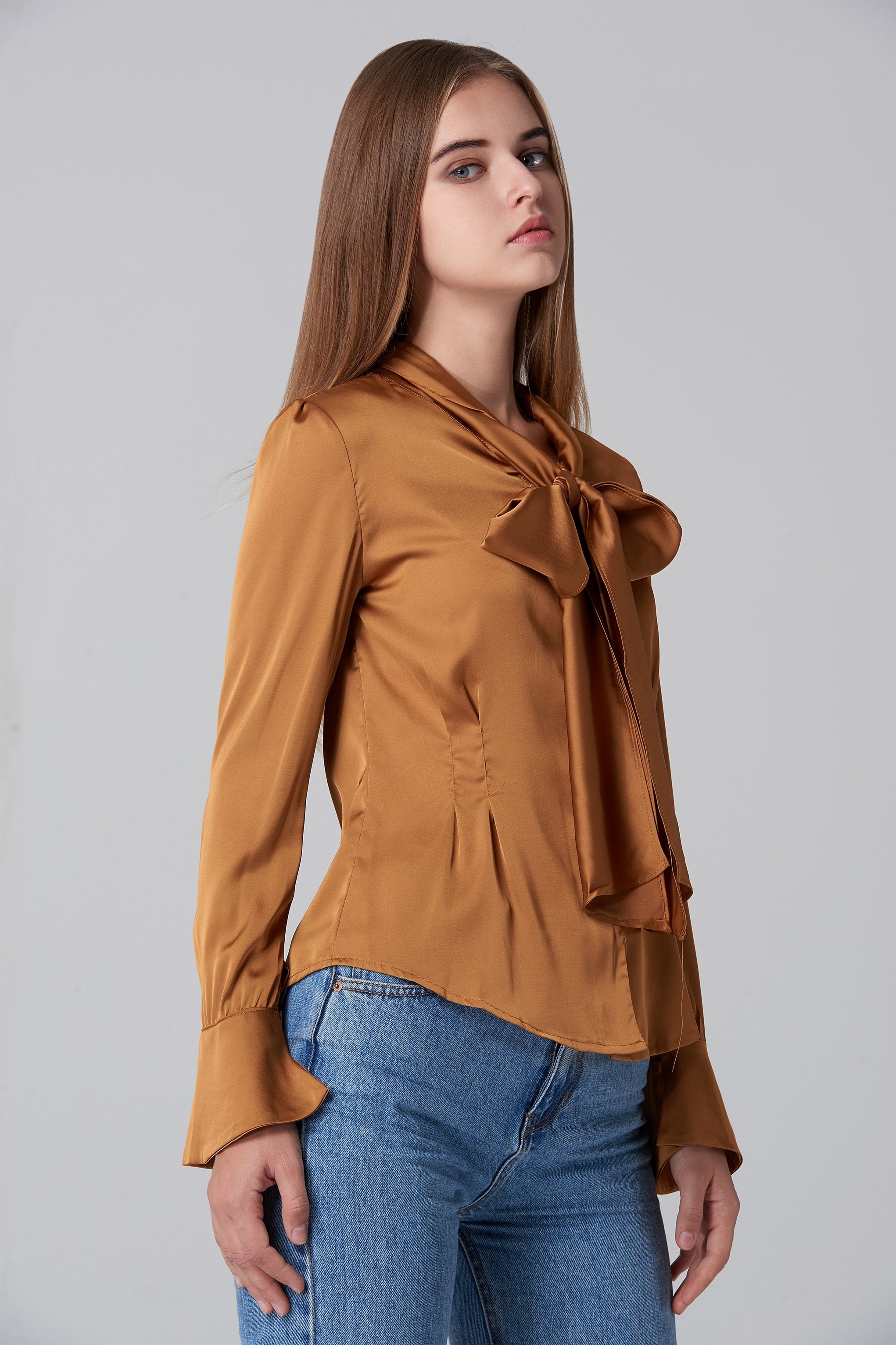 Silk Copper Tie Neck Sleeved