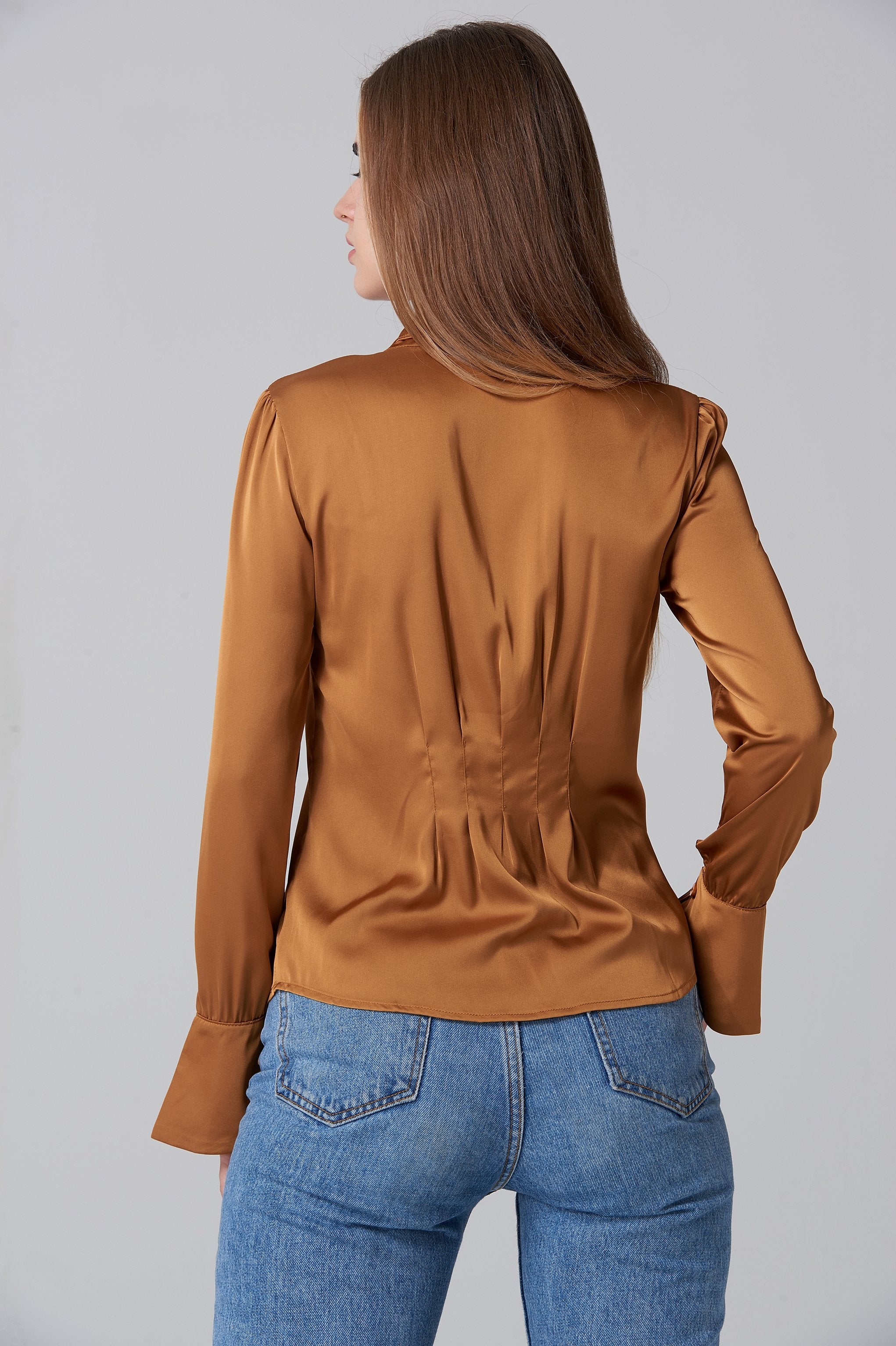 Silk Copper Tie Neck Sleeved