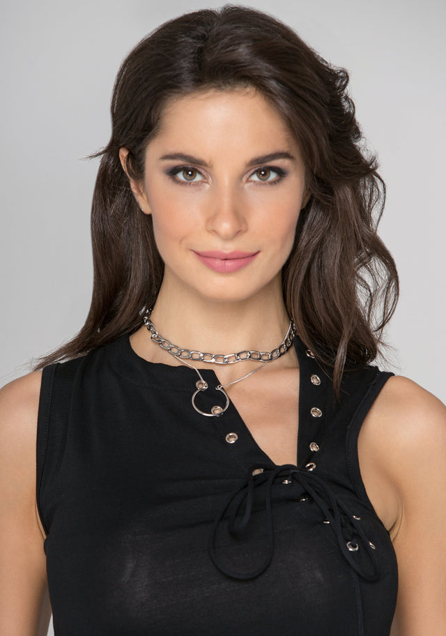 Silver Chain and Hoop Necklace