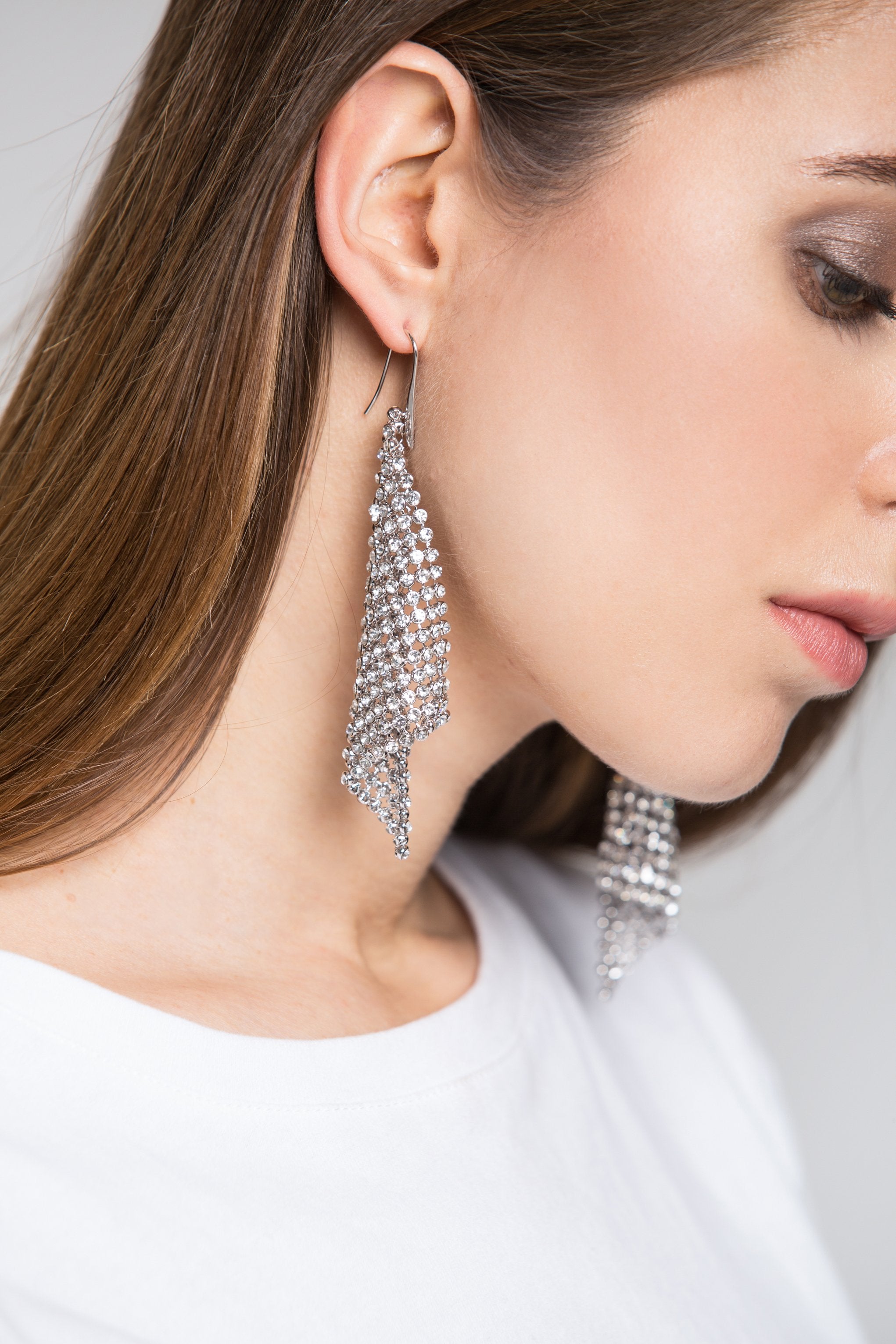 Silver Diamond Mesh Earrings