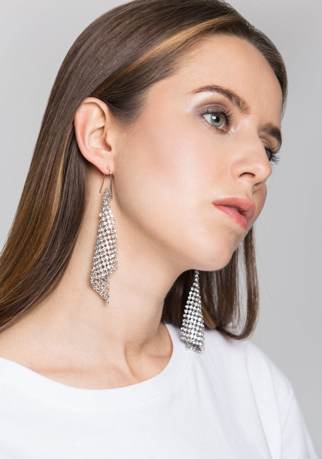 Silver Diamond Mesh Earrings