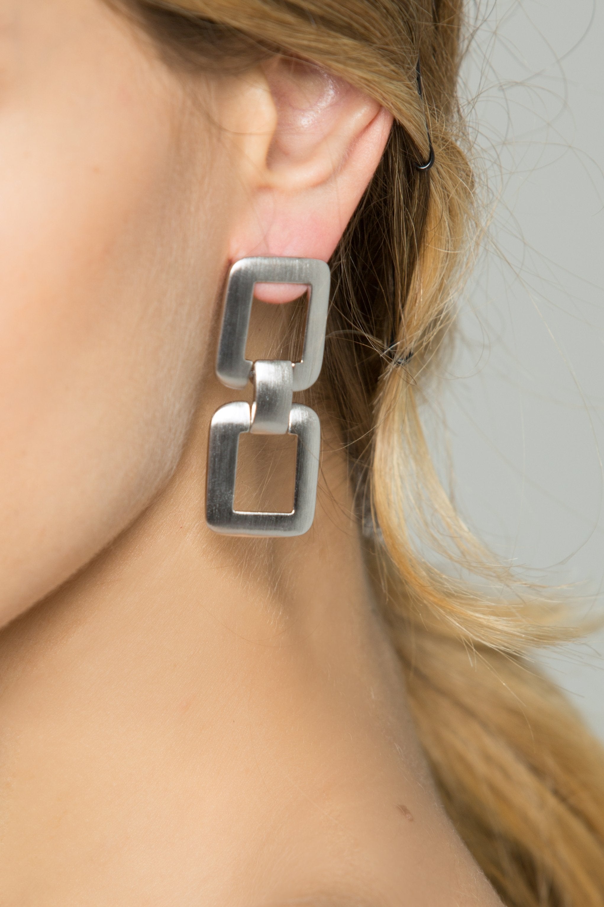 Silver Double Buckle Earrings