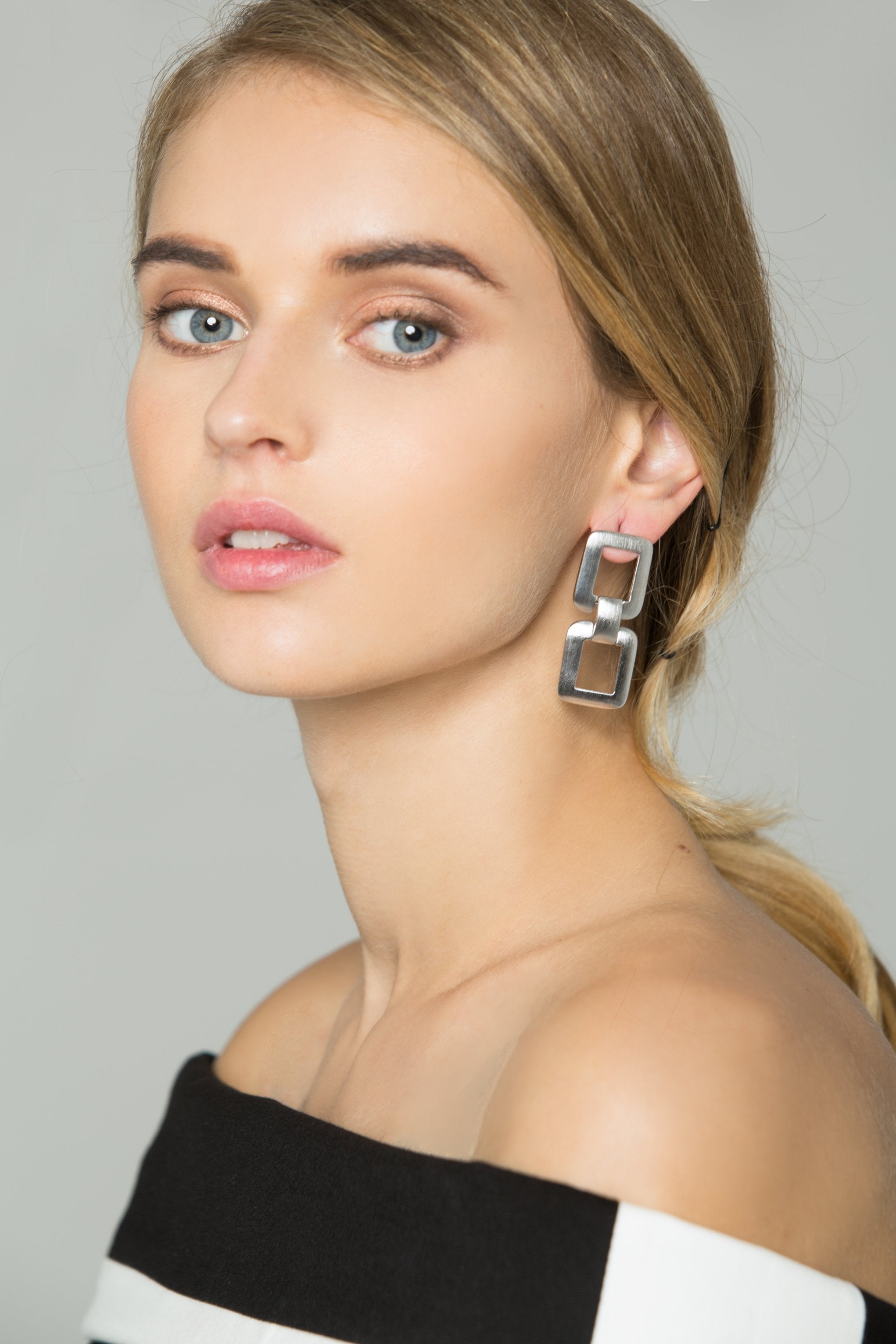 Silver Double Buckle Earrings