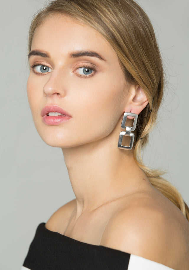 Silver Double Buckle Earrings
