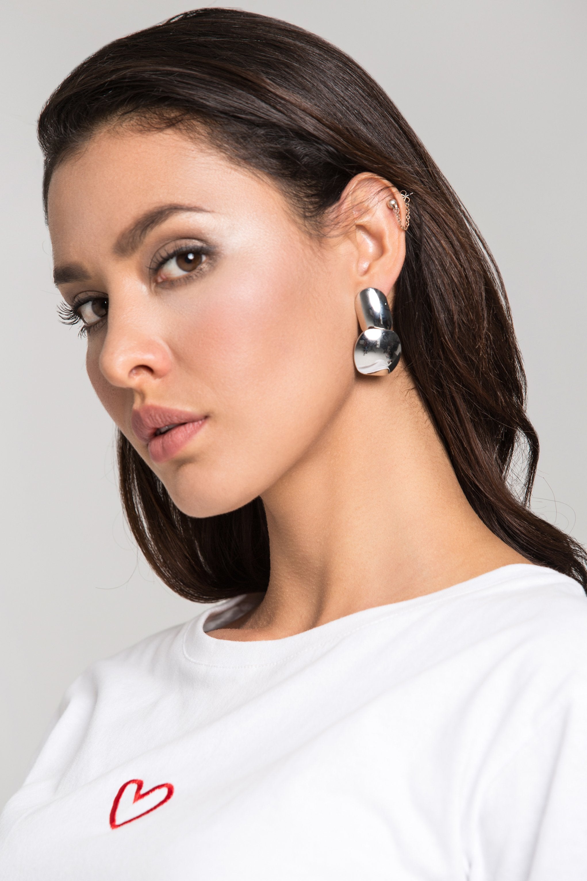 Silver Double Dome Button Earrings