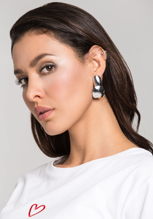 Silver Double Dome Button Earrings