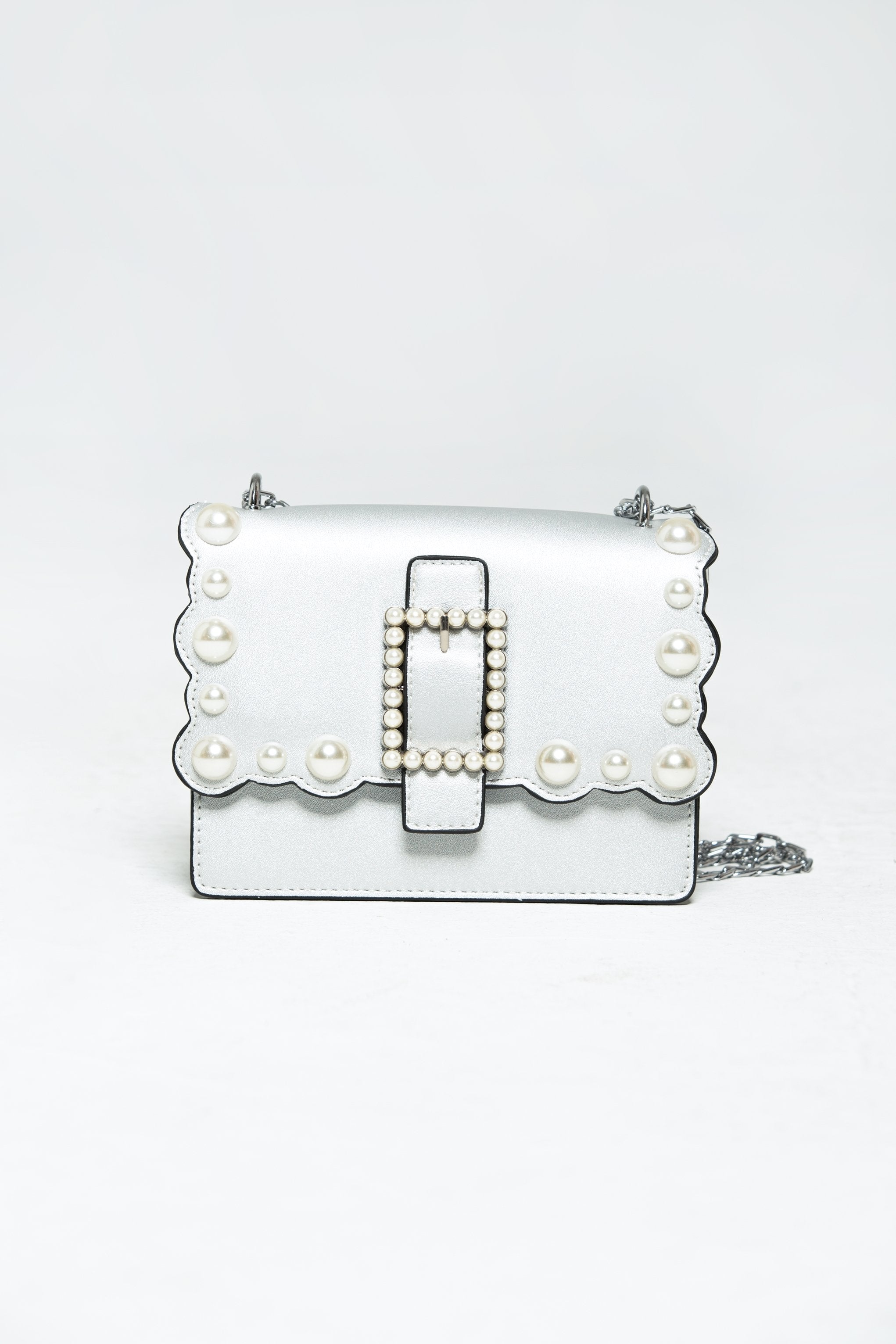 Silver Pearl Detail and Scallop Flap Satchel