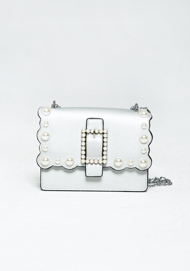Silver Pearl Detail and Scallop Flap Satchel