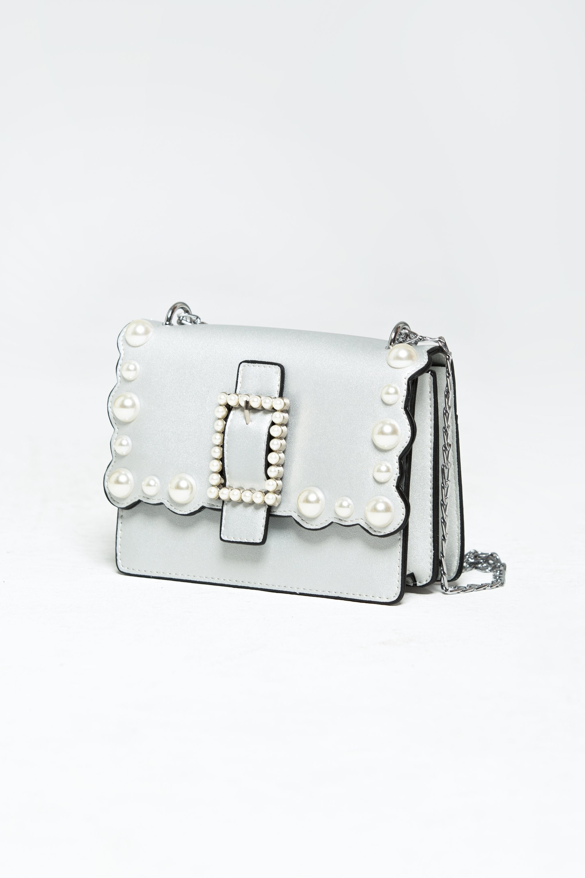 Silver Pearl Detail and Scallop Flap Satchel