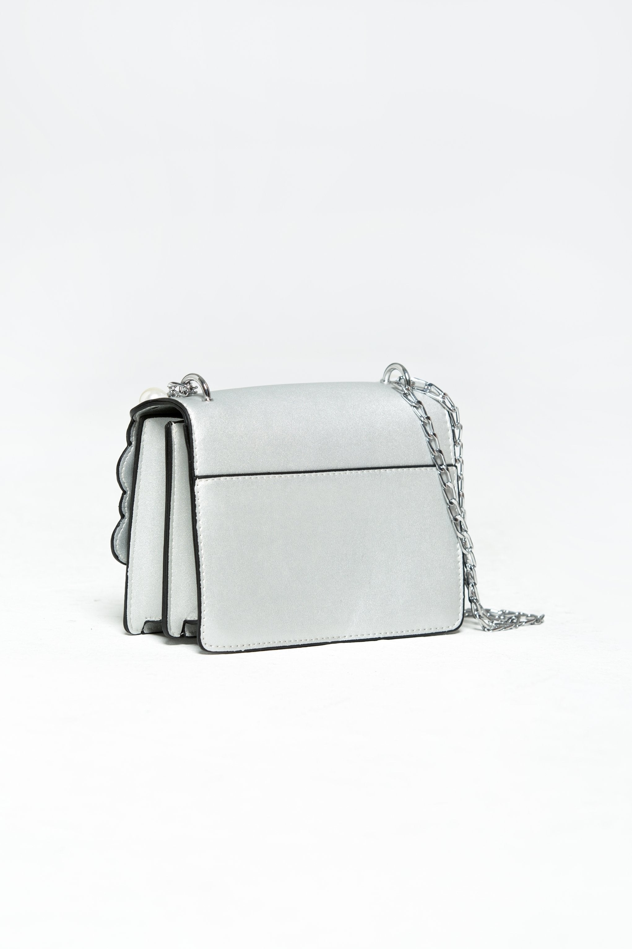 Silver Pearl Detail and Scallop Flap Satchel