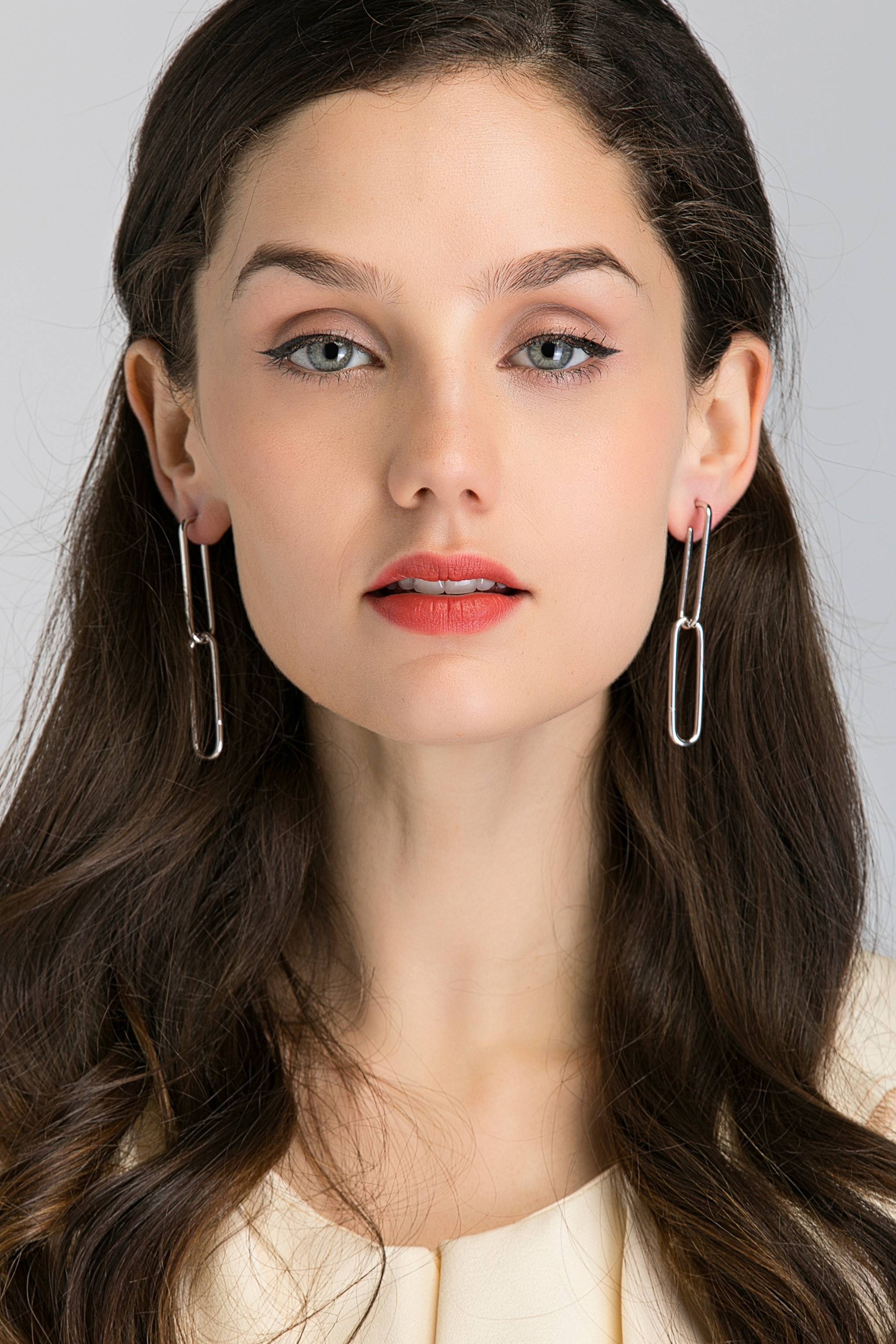 Silver Rectangle Cut out Drop Earrings