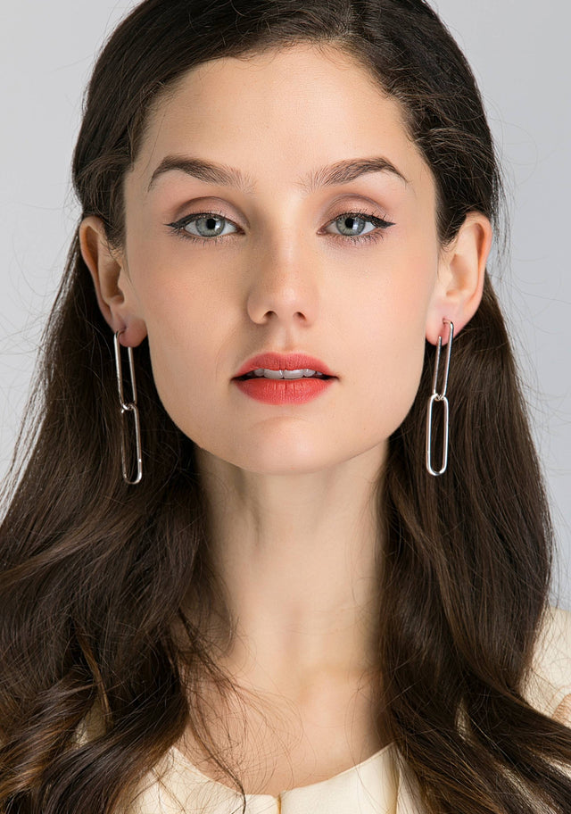 Silver Rectangle Cut out Drop Earrings