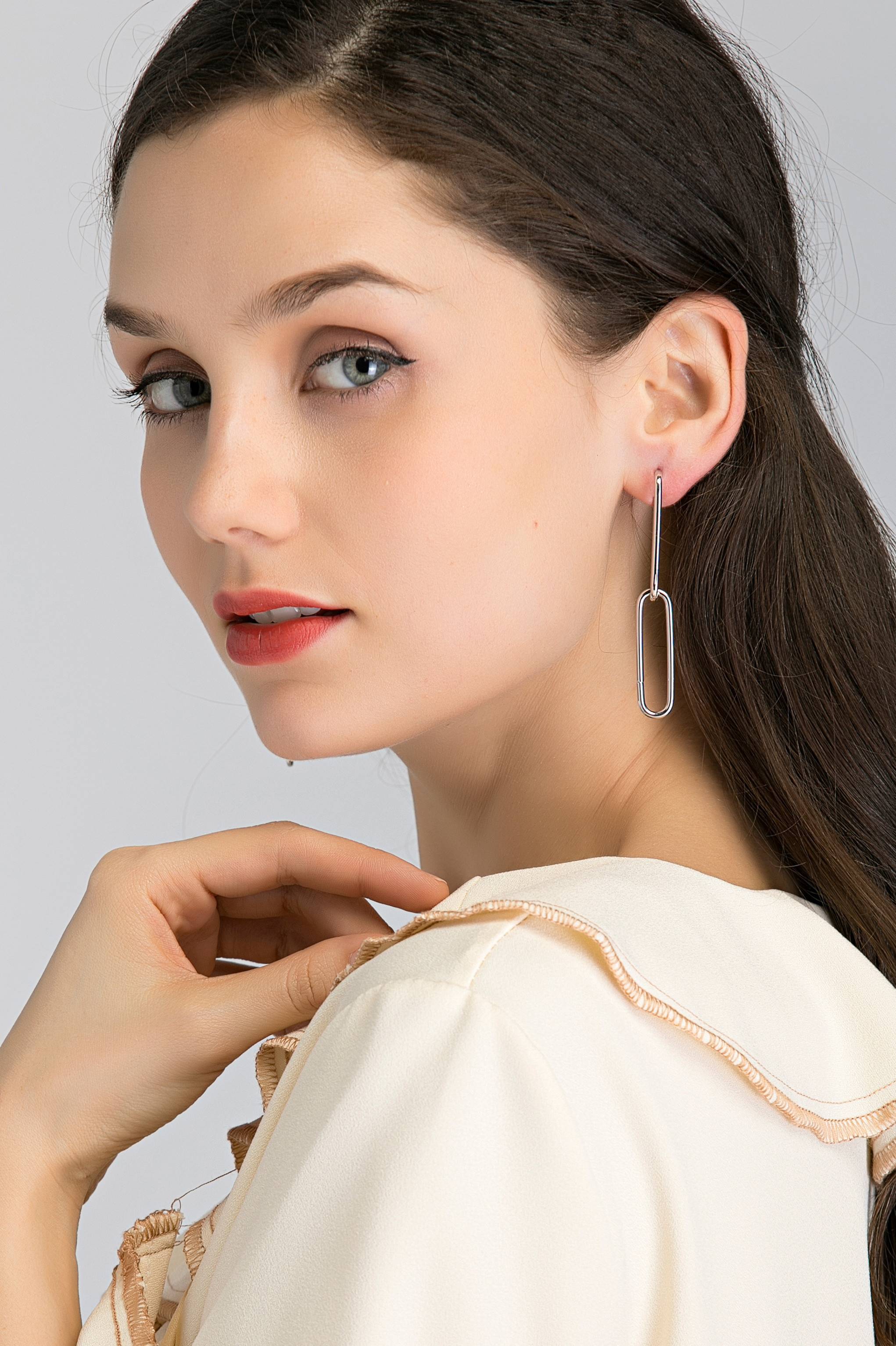 Silver Rectangle Cut out Drop Earrings