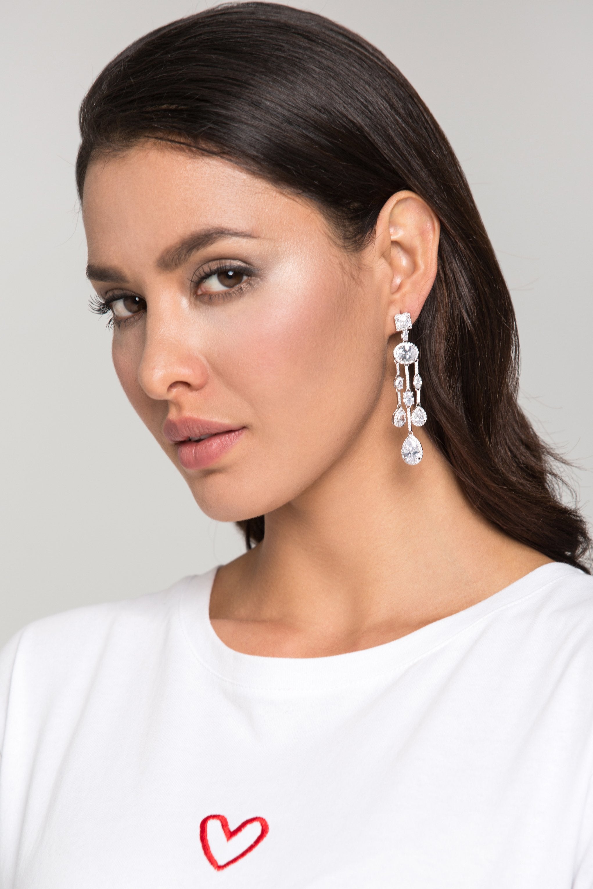 Silver Rhinestone Drop Dangling  Earrings