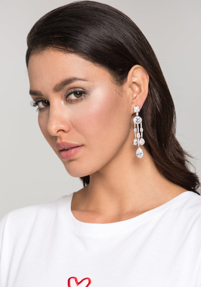 Silver Rhinestone Drop Dangling  Earrings
