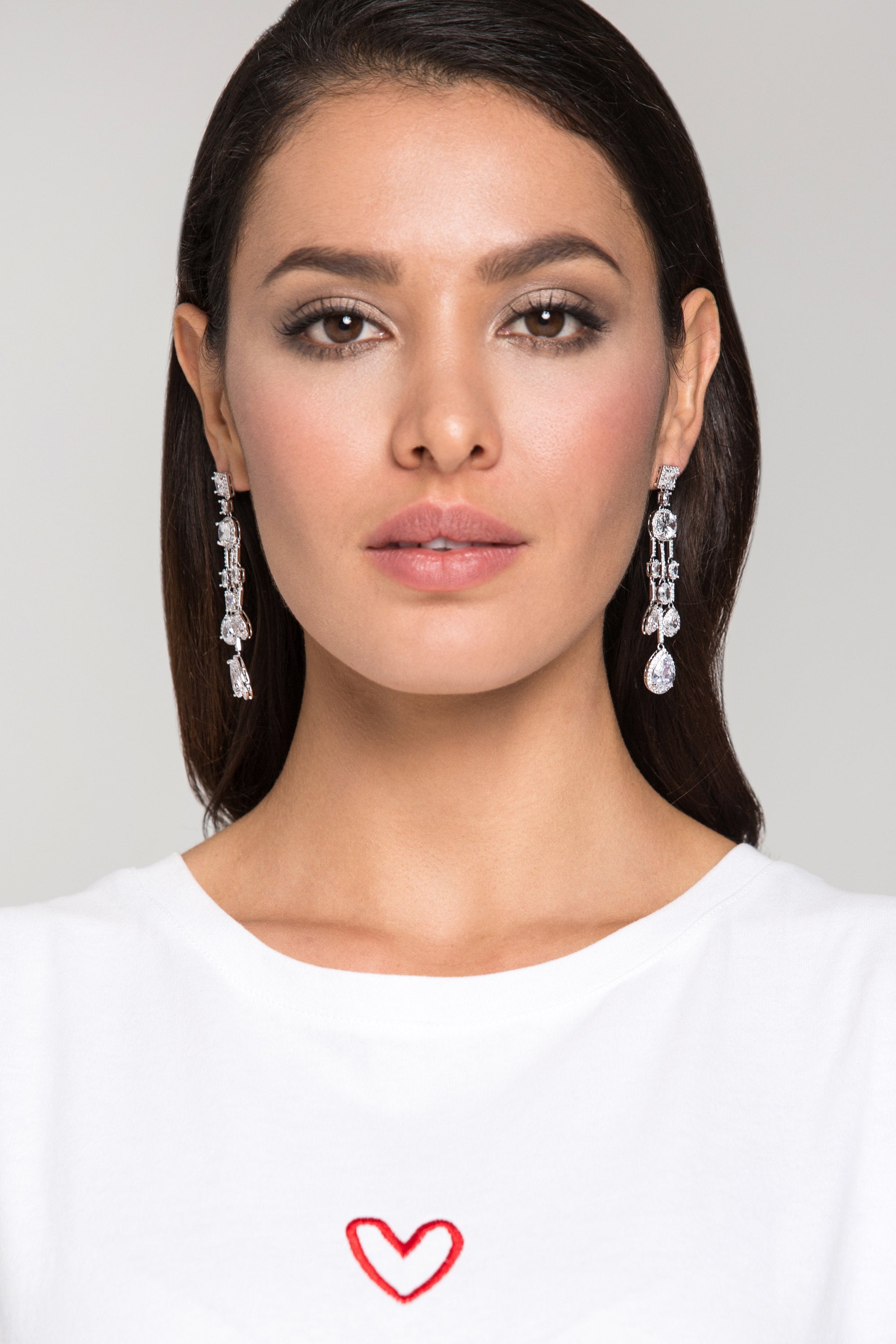Silver Rhinestone Drop Dangling  Earrings