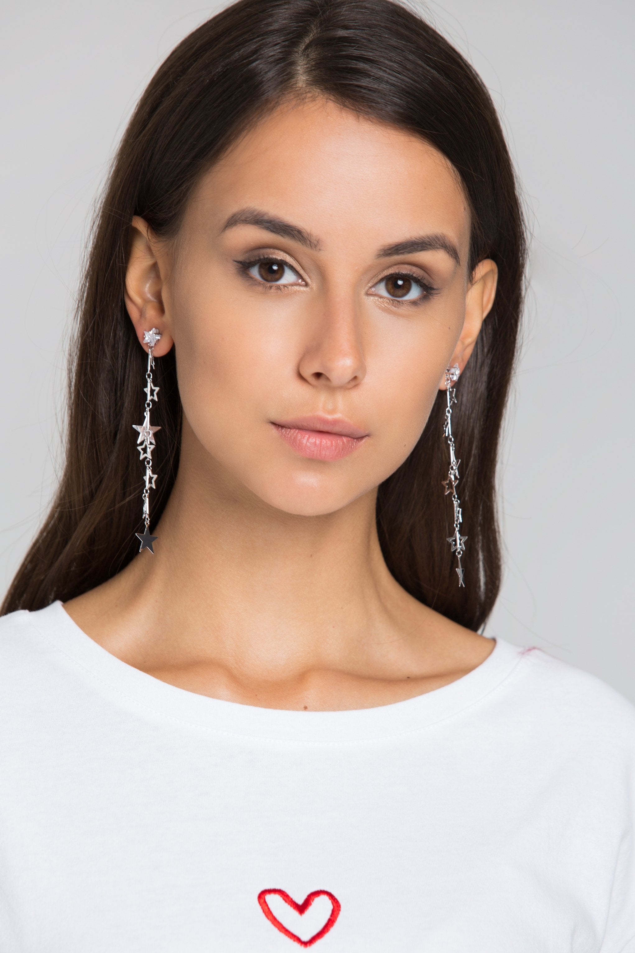 Silver Star Cut Out Dangling Earrings