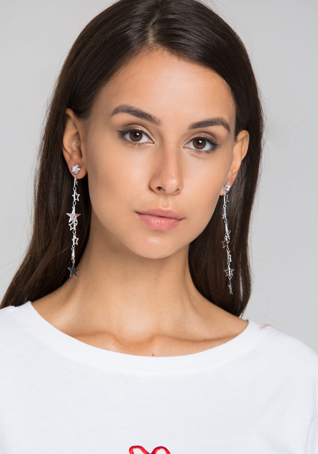 Silver Star Cut Out Dangling Earrings