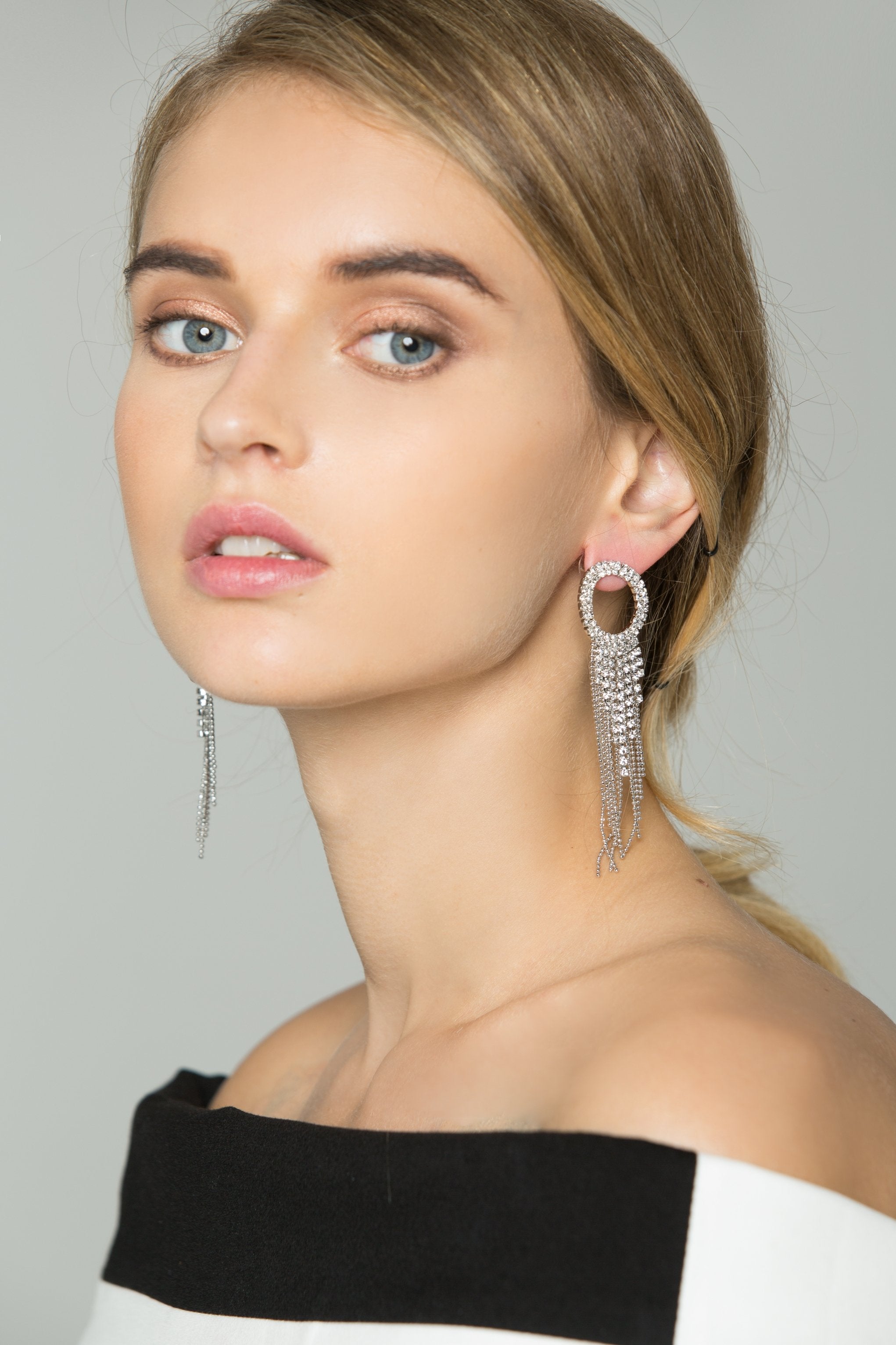 Silver Studded Fringe Earrings
