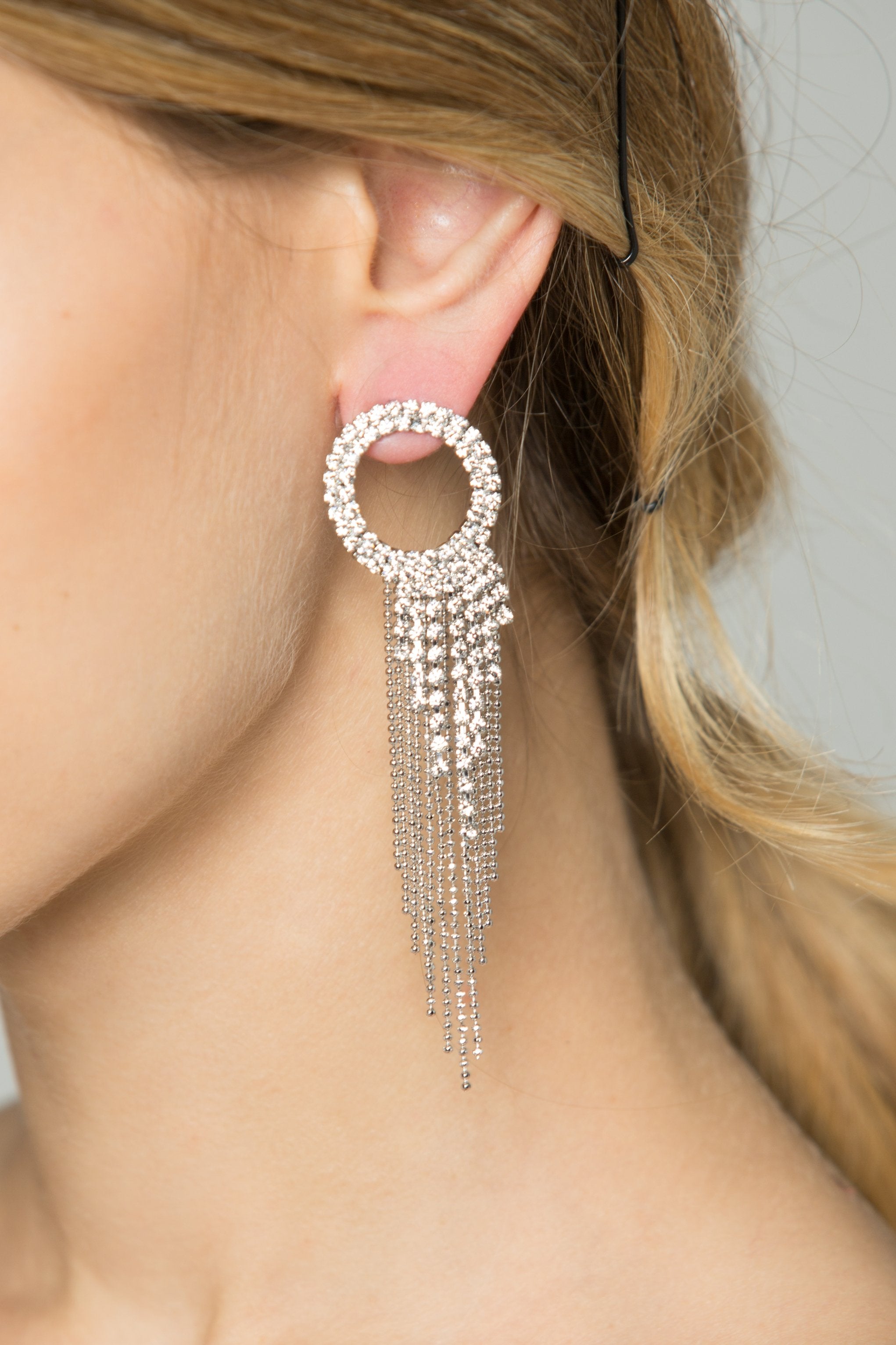 Silver Studded Fringe Earrings