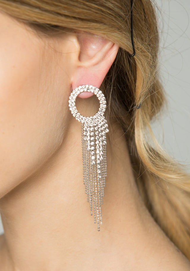 Silver Studded Fringe Earrings