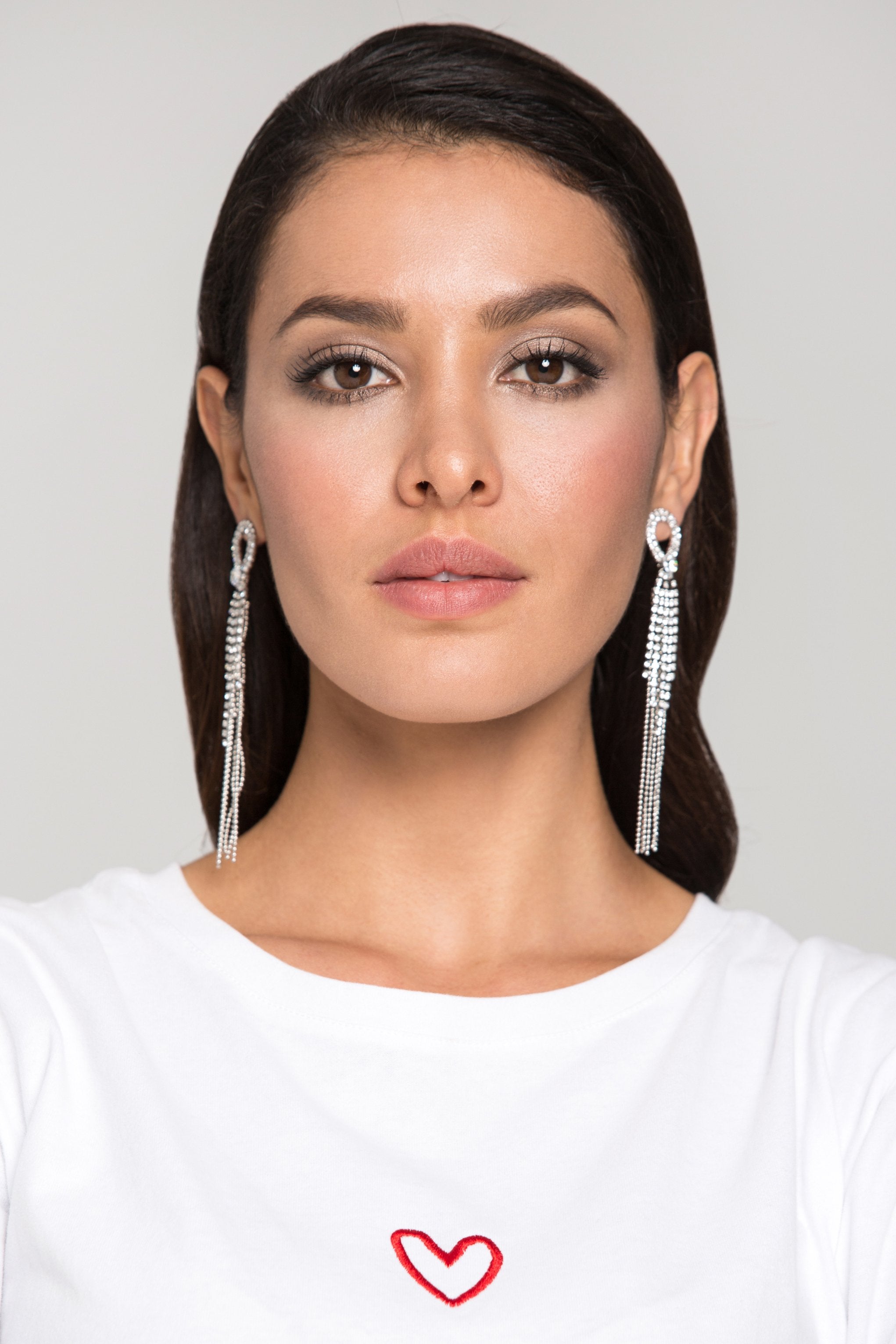 Silver Tennis Beads Tassel Earrings