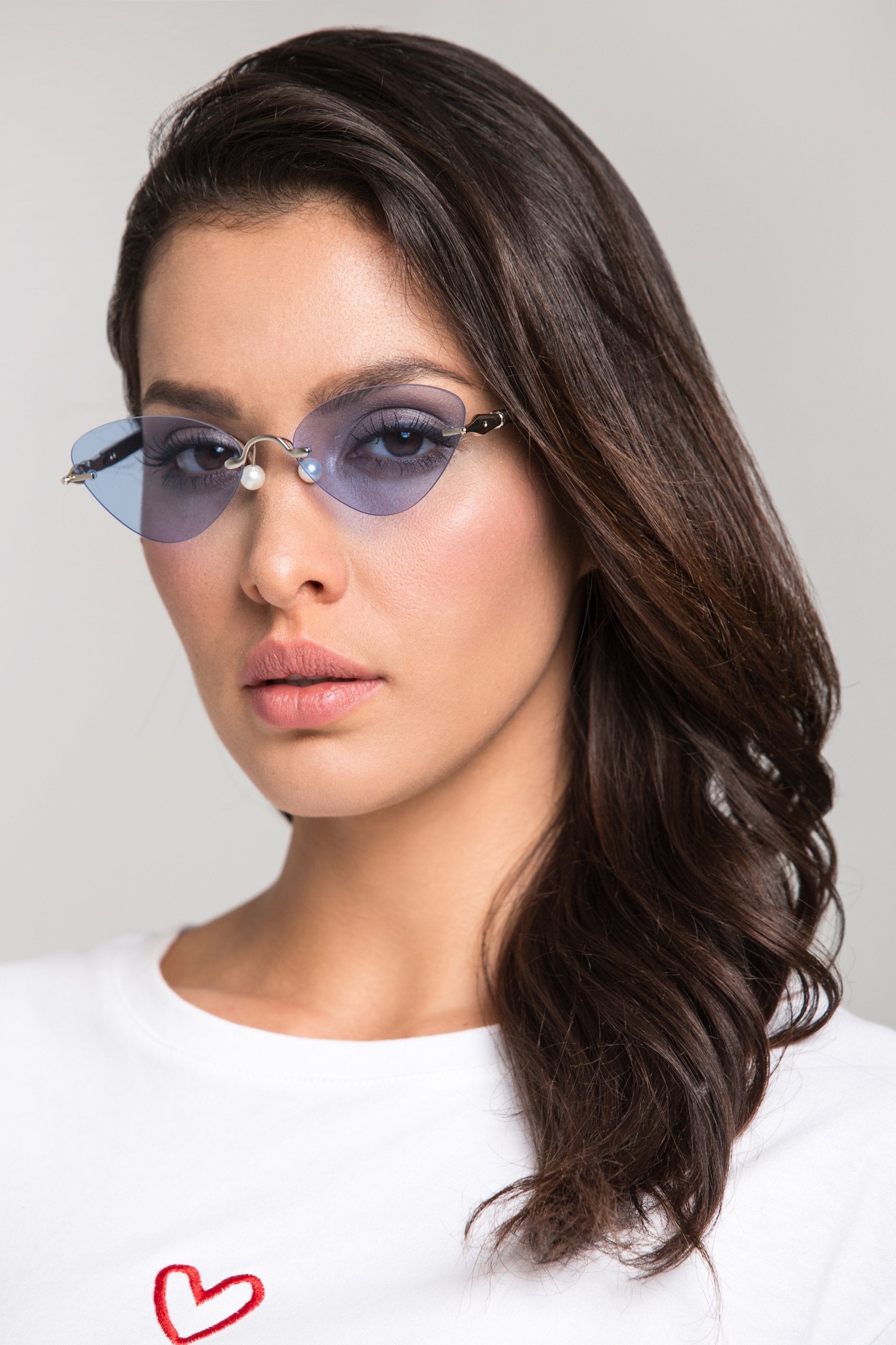 Sky Blue Rimless Cat Eye Sunglasses