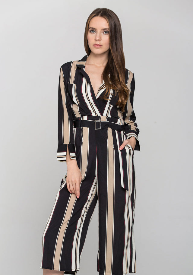 Striped Silk Collared Jumpsuit