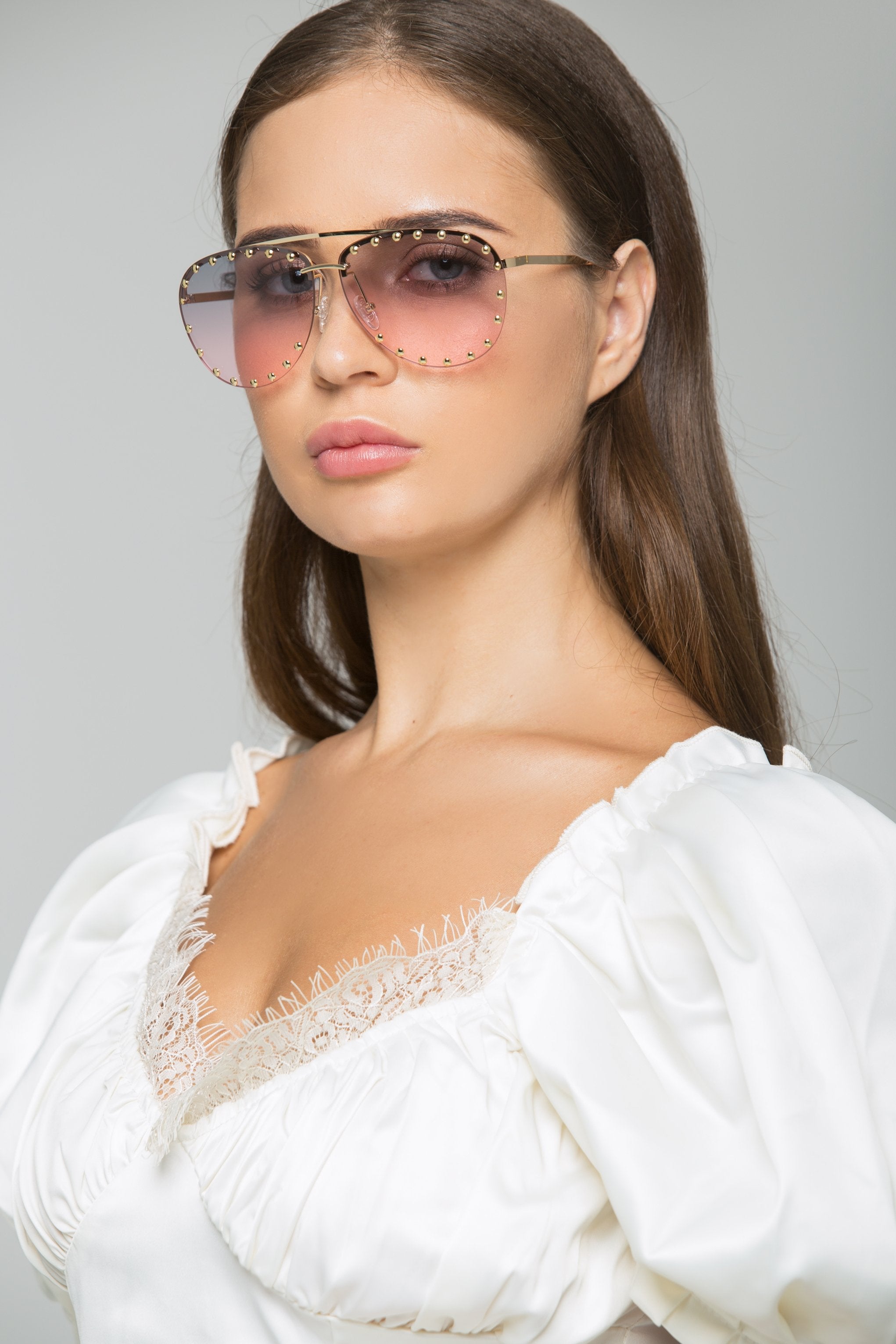 Studded Rim Aviator Square Sunglasses