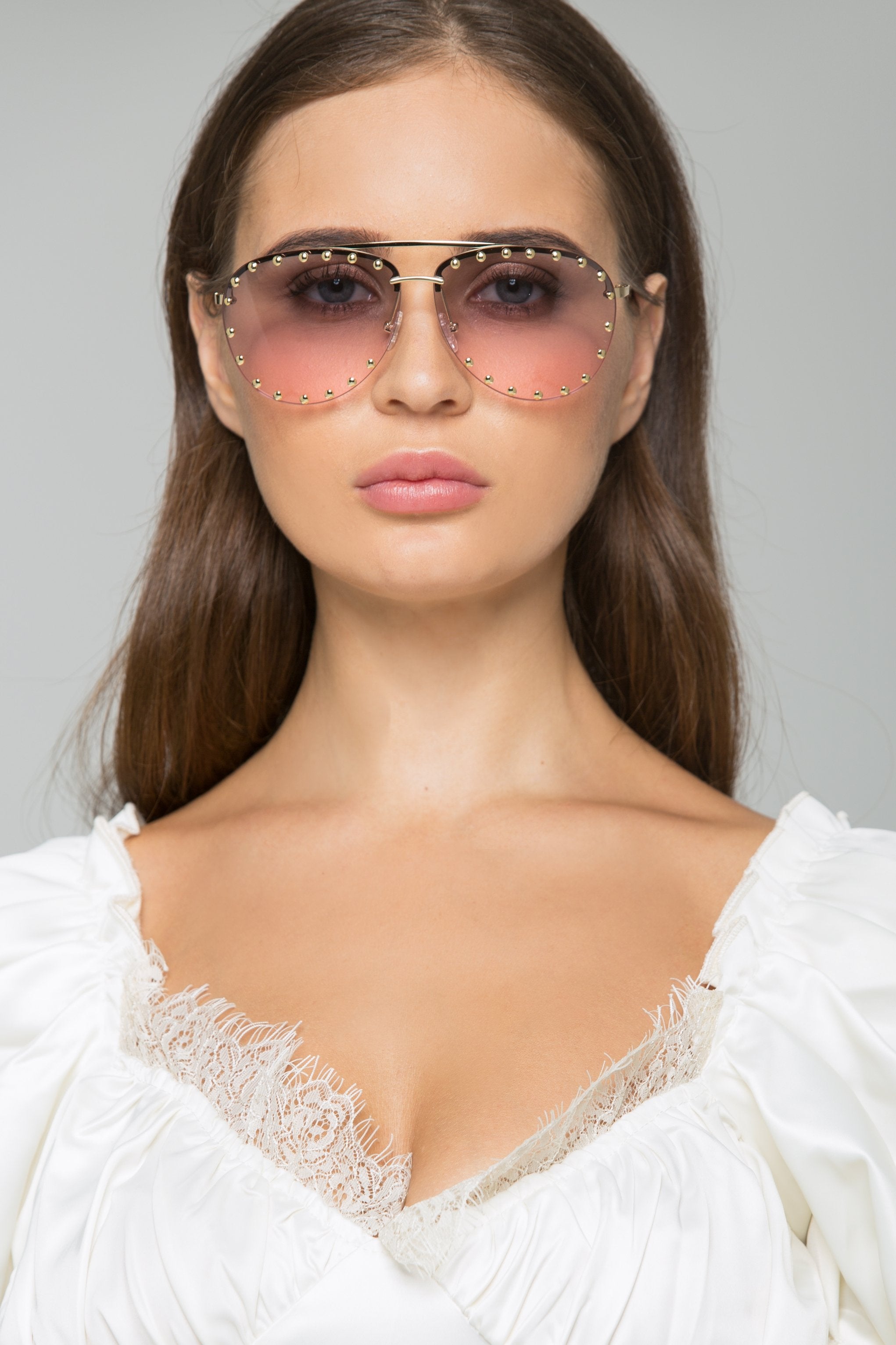 Studded Rim Aviator Square Sunglasses