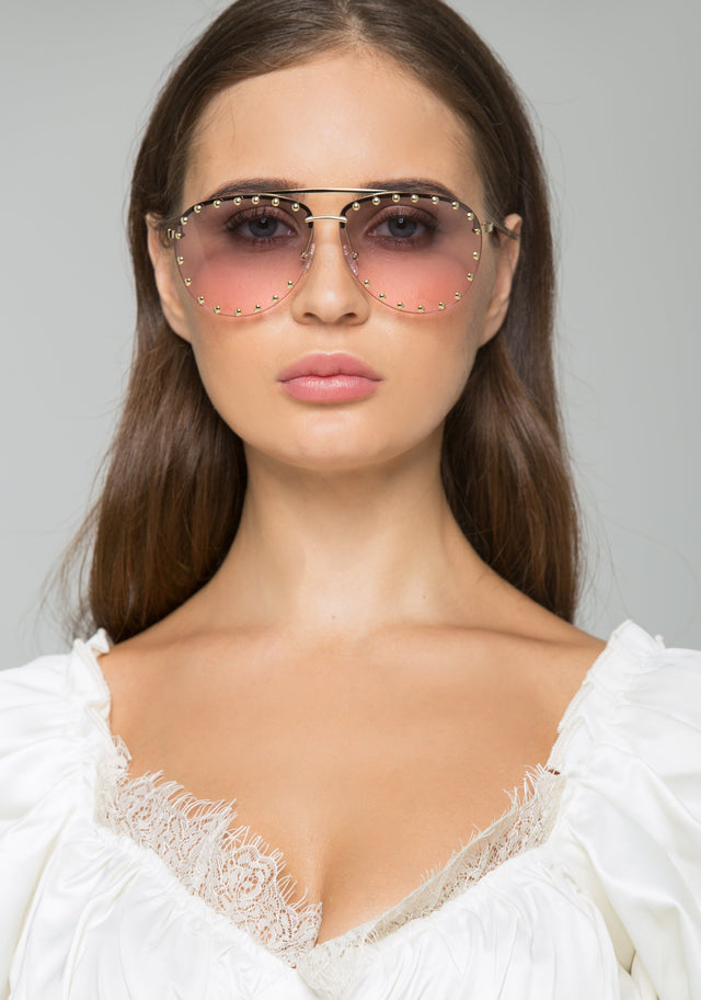 Studded Rim Aviator Square Sunglasses