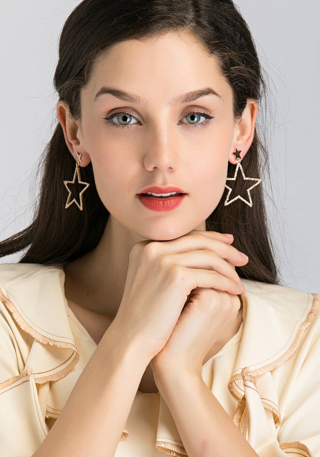 Studded Star Cut Out Drop Earrings