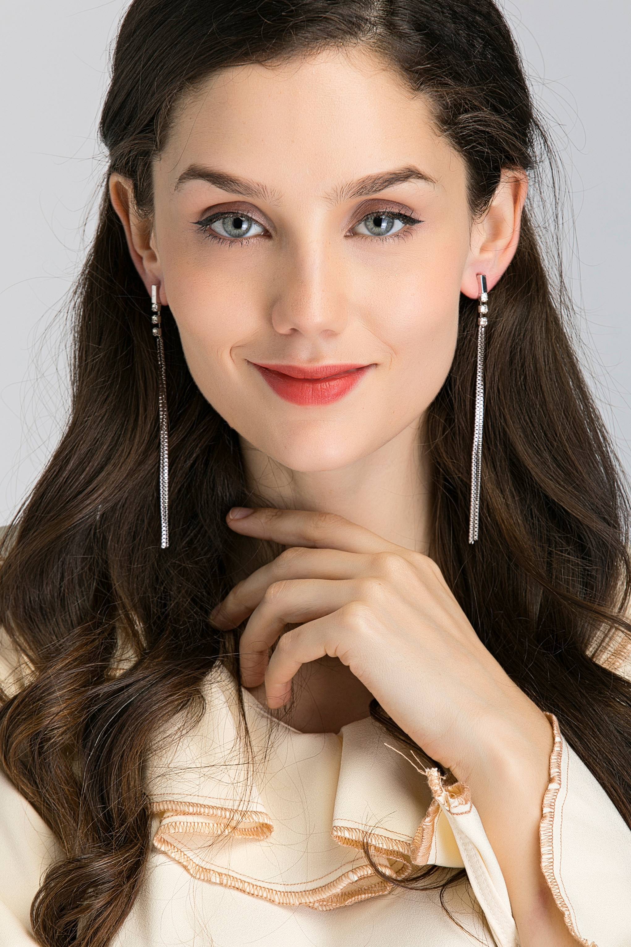 Three Stud Long Tassel Earrings