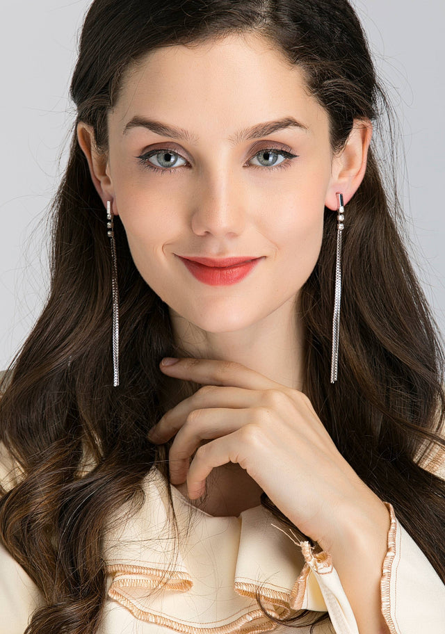 Three Stud Long Tassel Earrings
