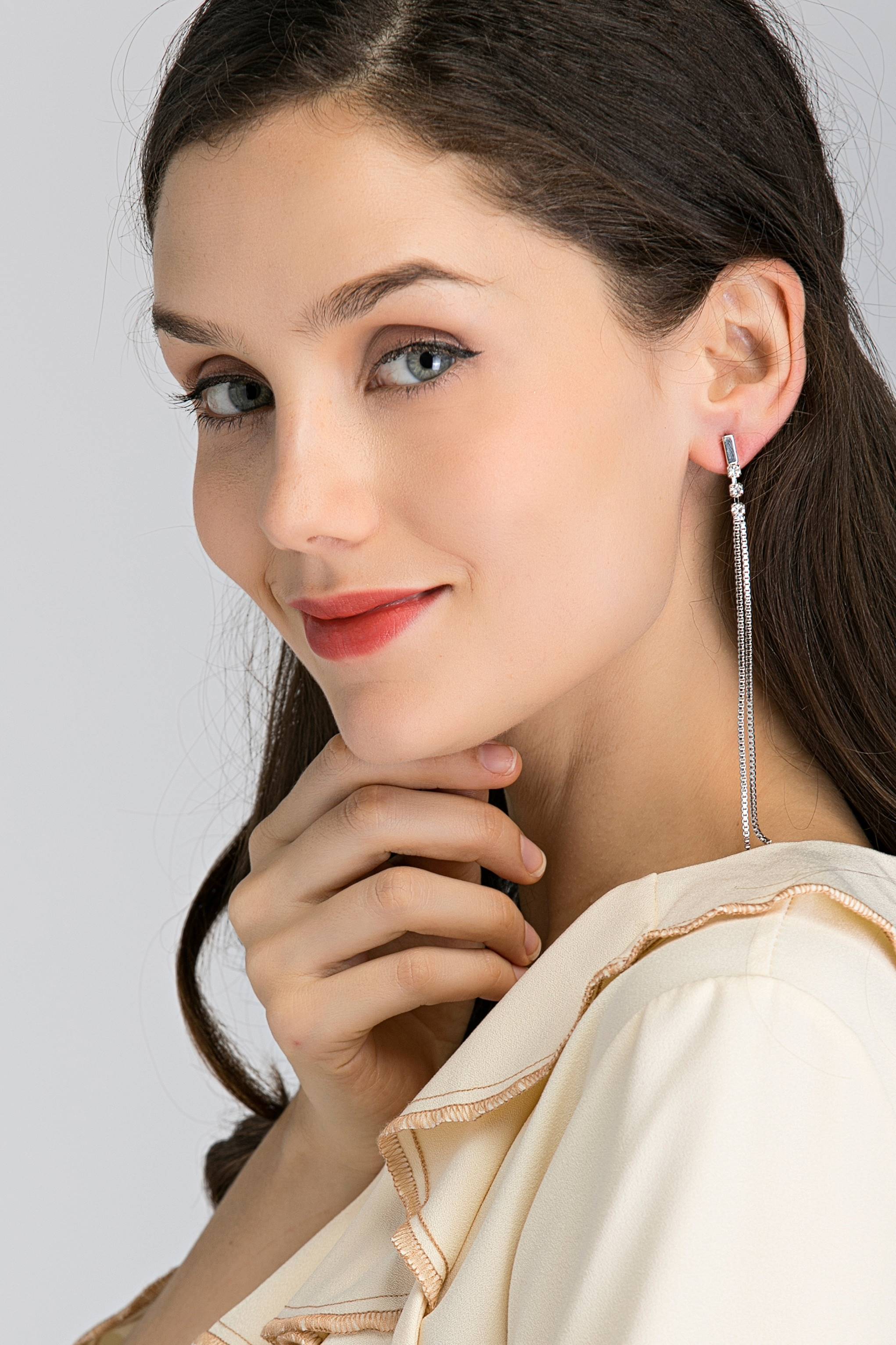 Three Stud Long Tassel Earrings