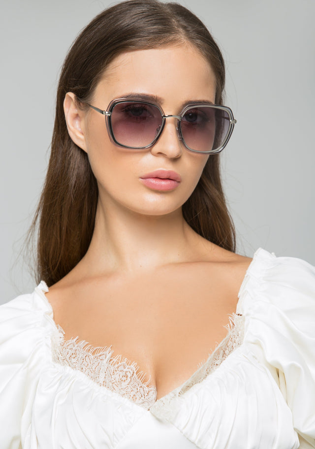 Transparent Rim Black Lens Butterfly Sunglasses