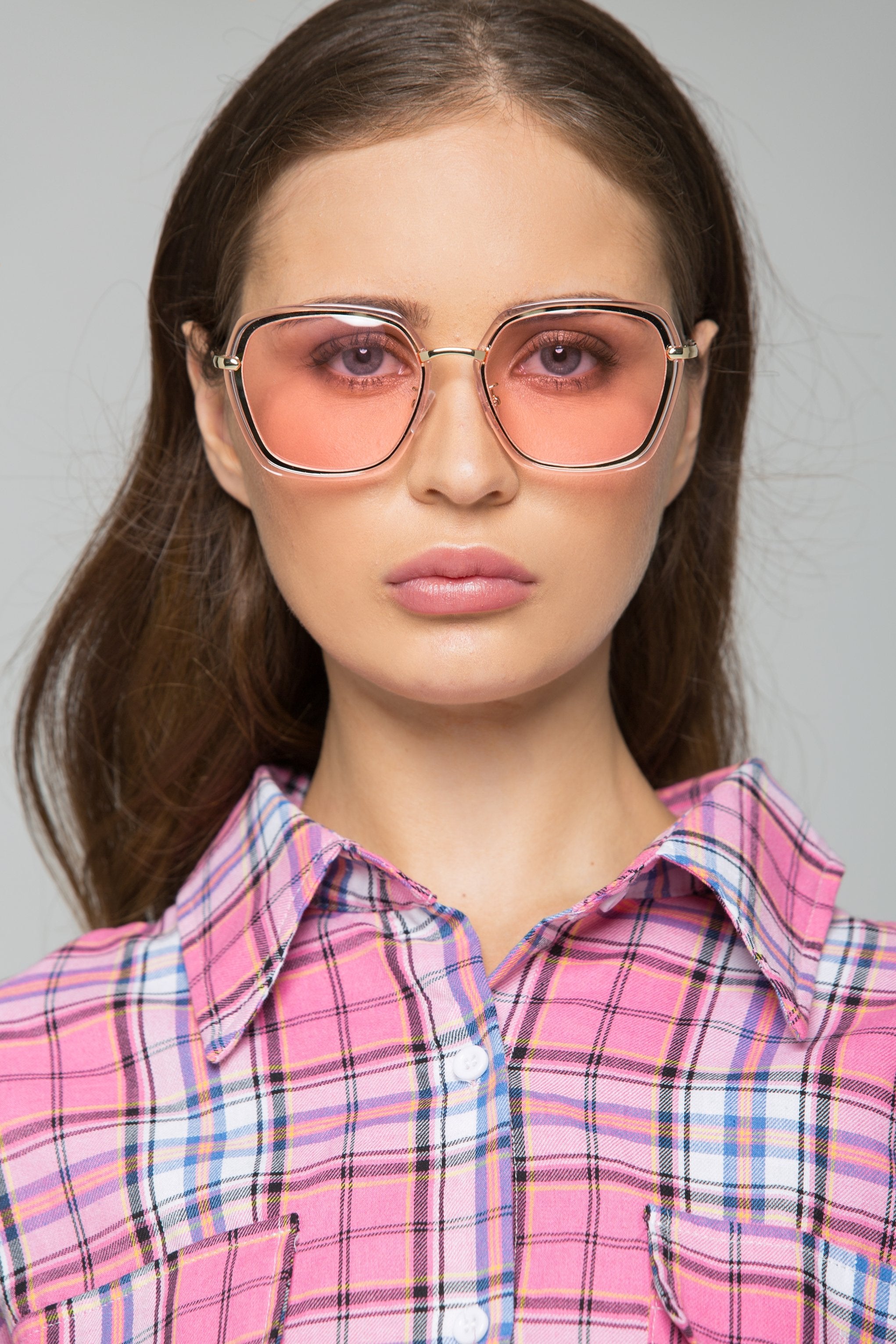 Transparent Rim Pink Lens Butterfly Sunglasses