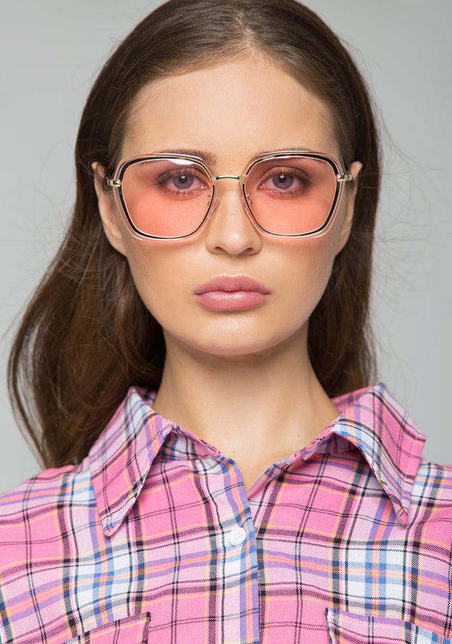 Transparent Rim Pink Lens Butterfly Sunglasses