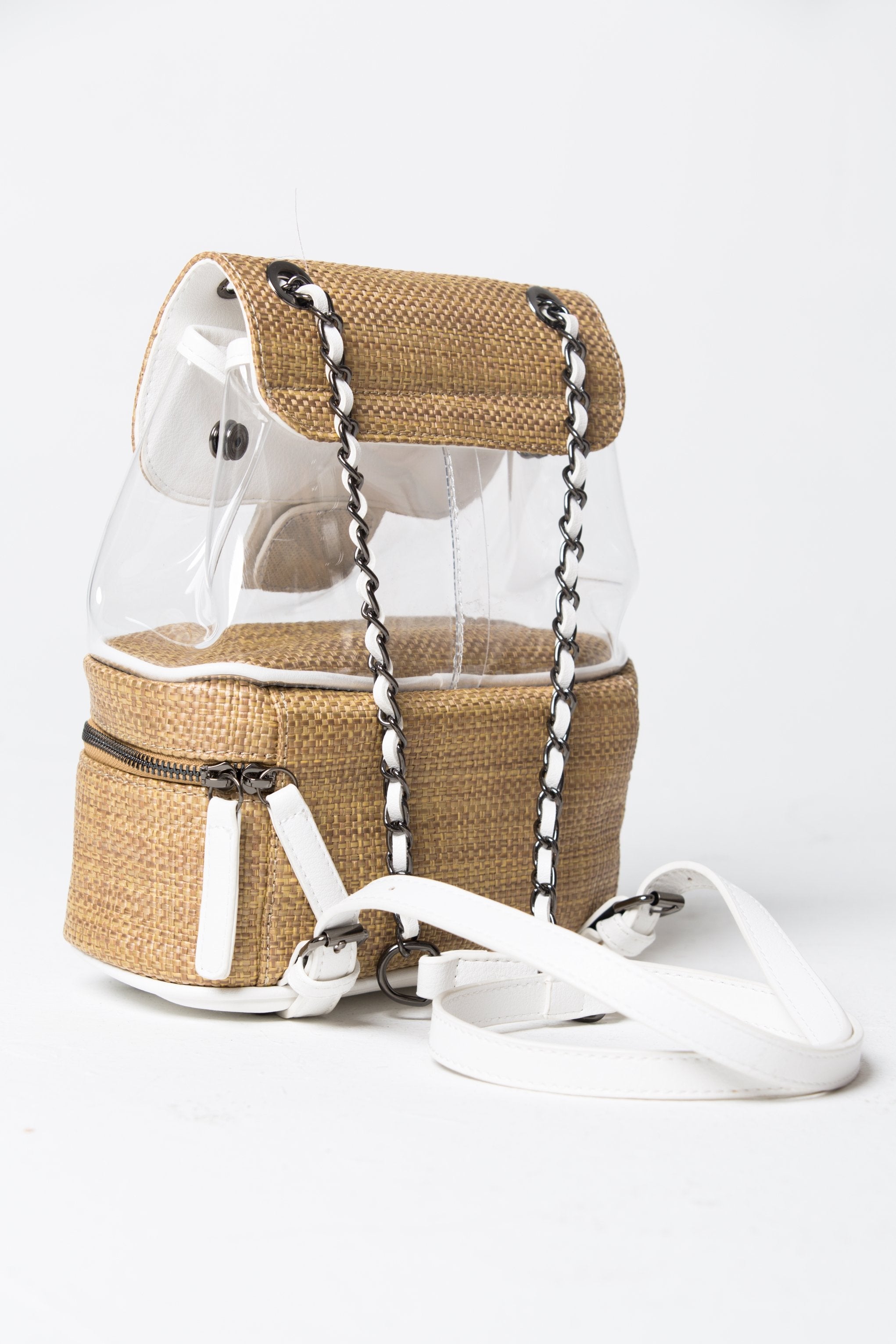Transparent and Weave Straw Preppy Backpack