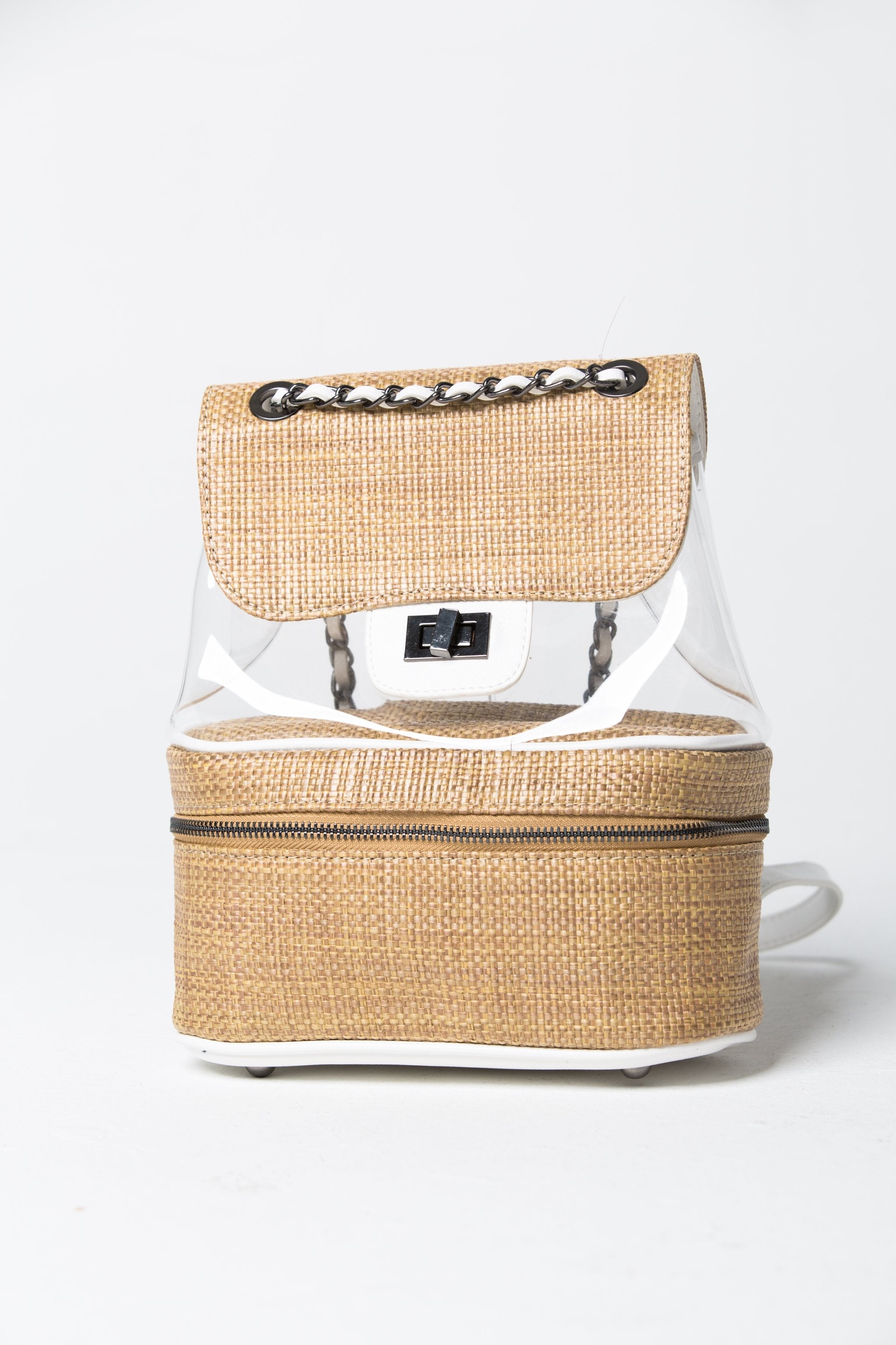 Transparent and Weave Straw Preppy Backpack