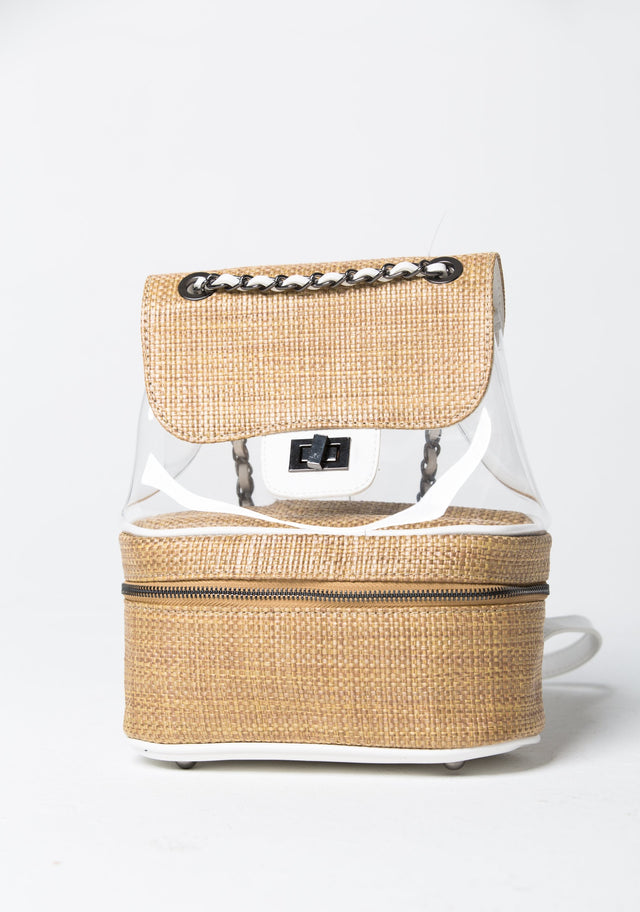 Transparent and Weave Straw Preppy Backpack