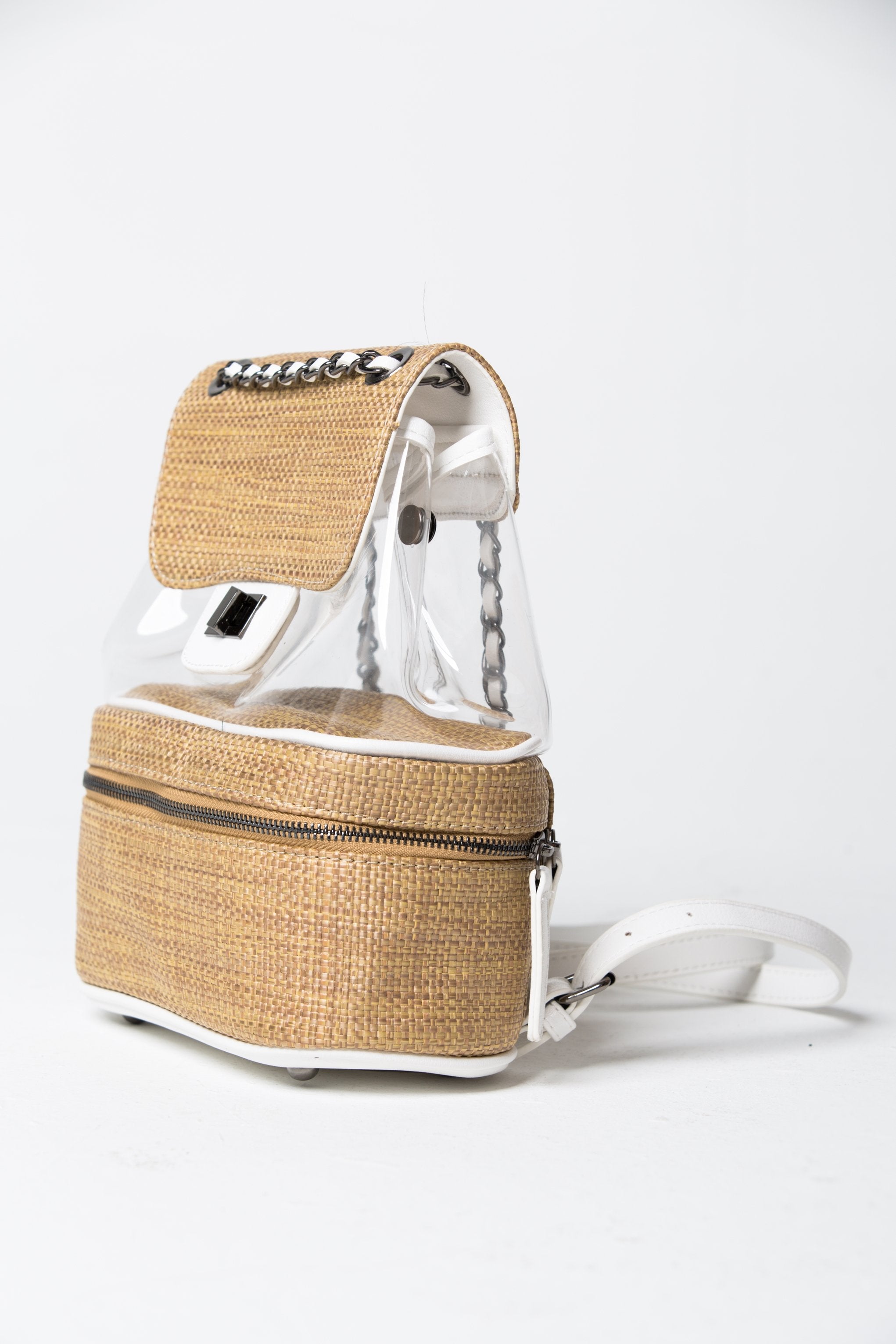 Transparent and Weave Straw Preppy Backpack
