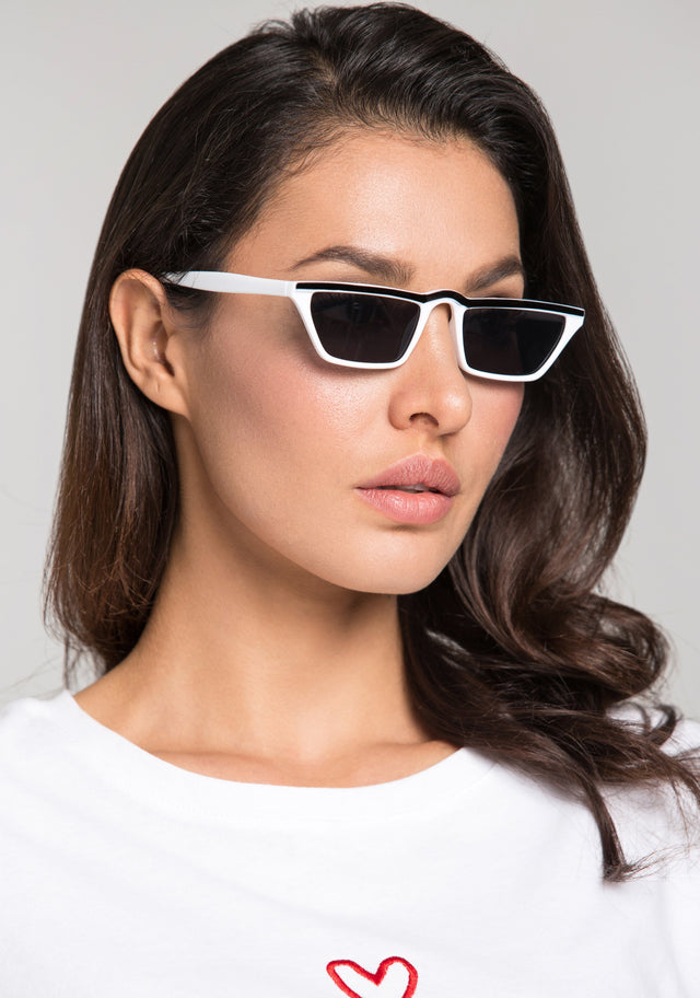 White Black Top Rim Slim Rectangle Sunglasses