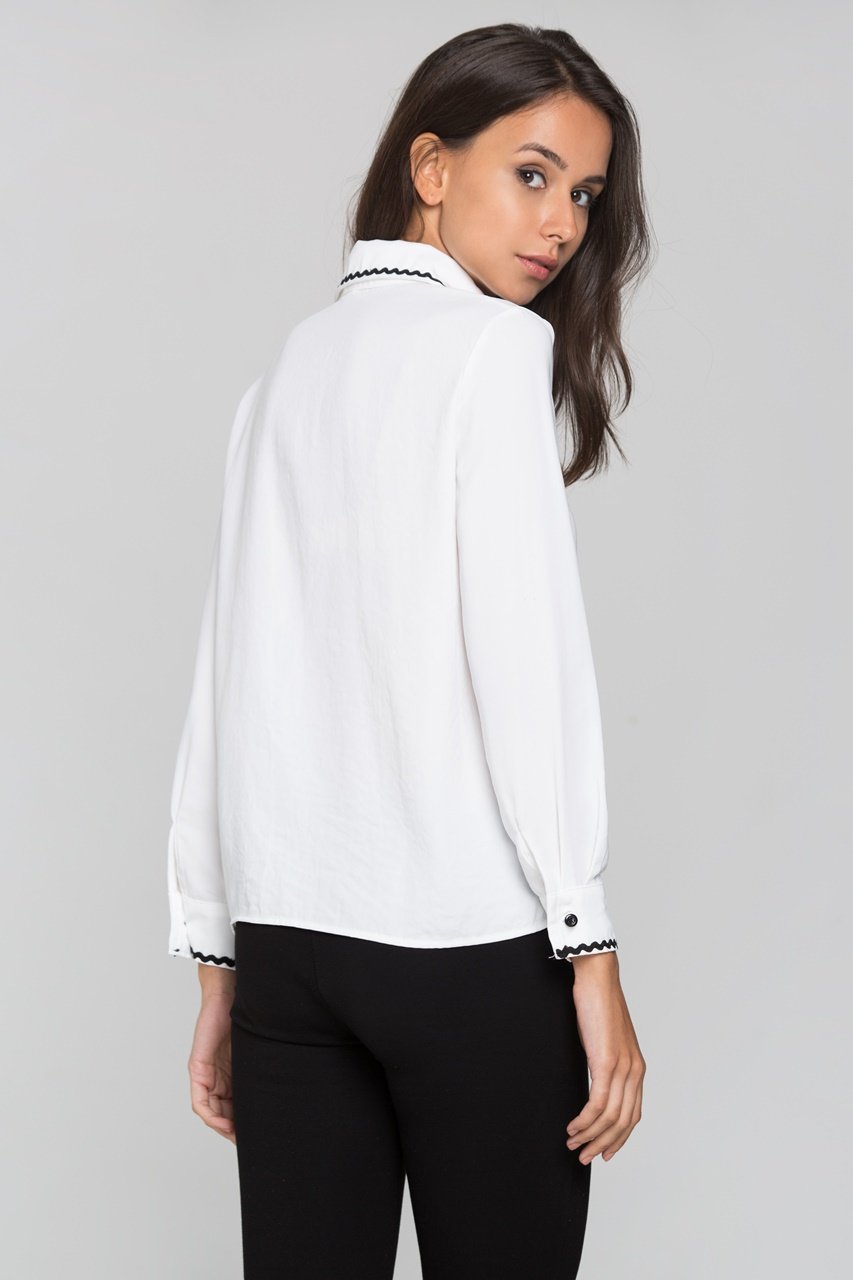 White Check Jewel Bow Long Sleeves Shirt