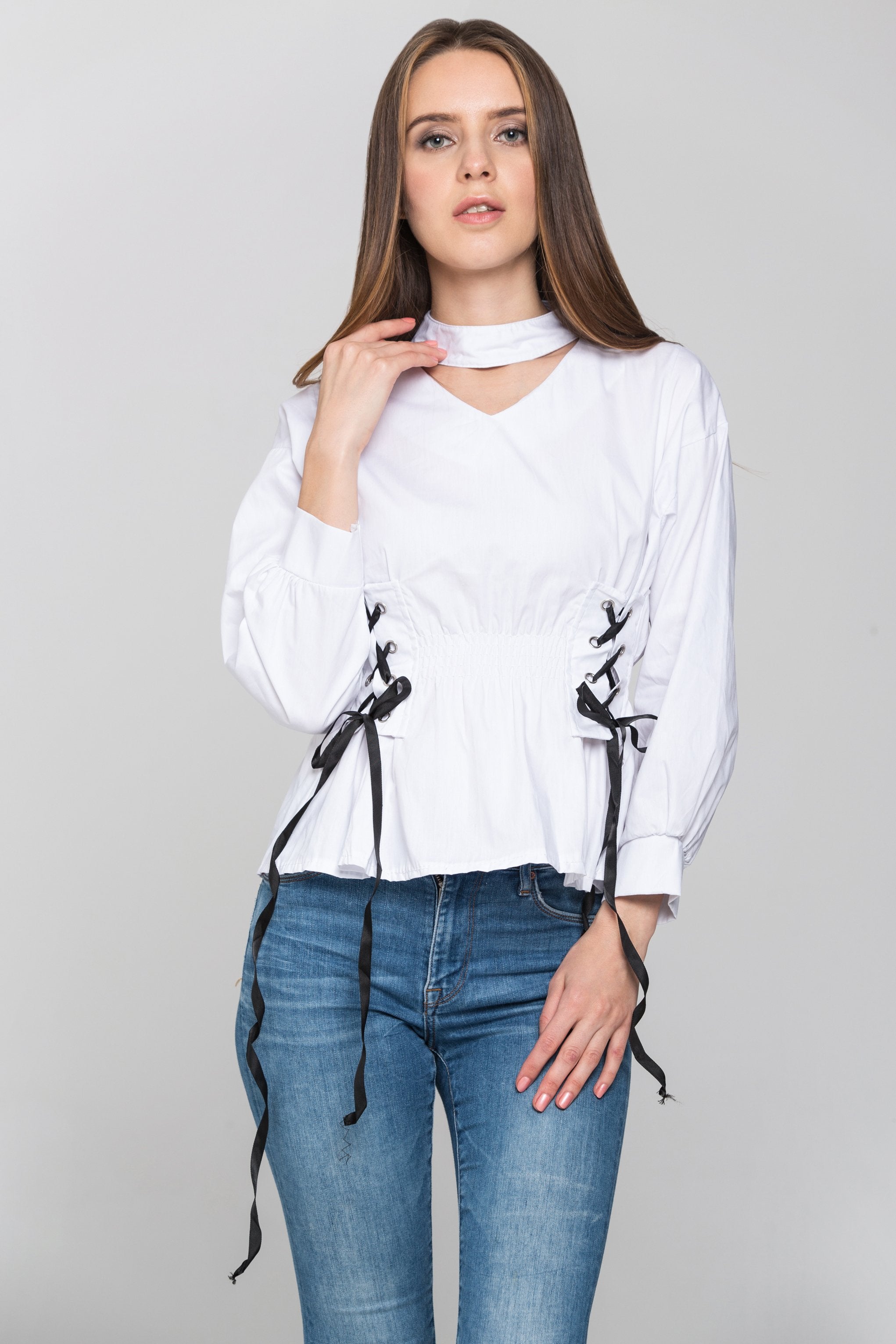 White Double Corset Waist Top