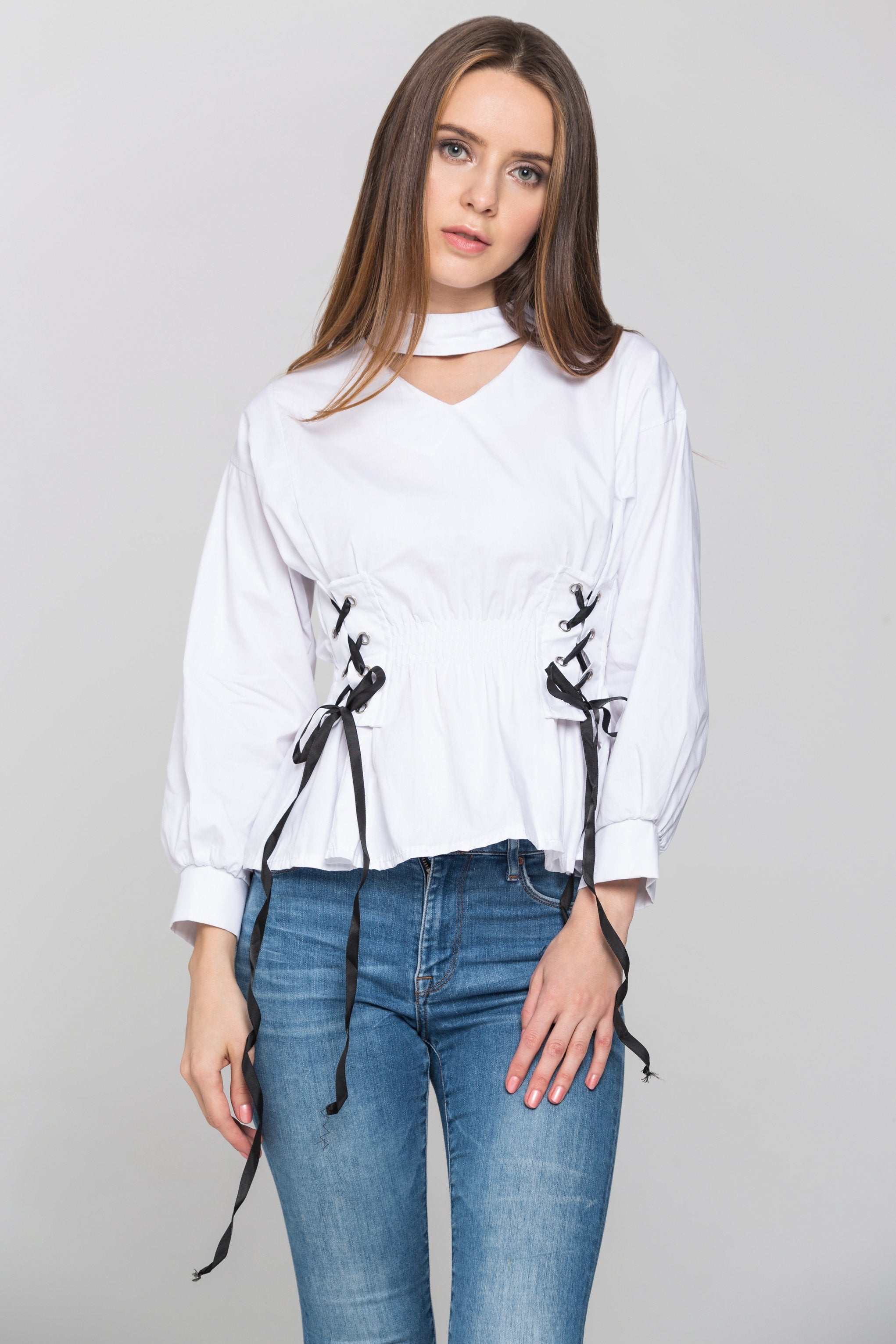 White Double Corset Waist Top