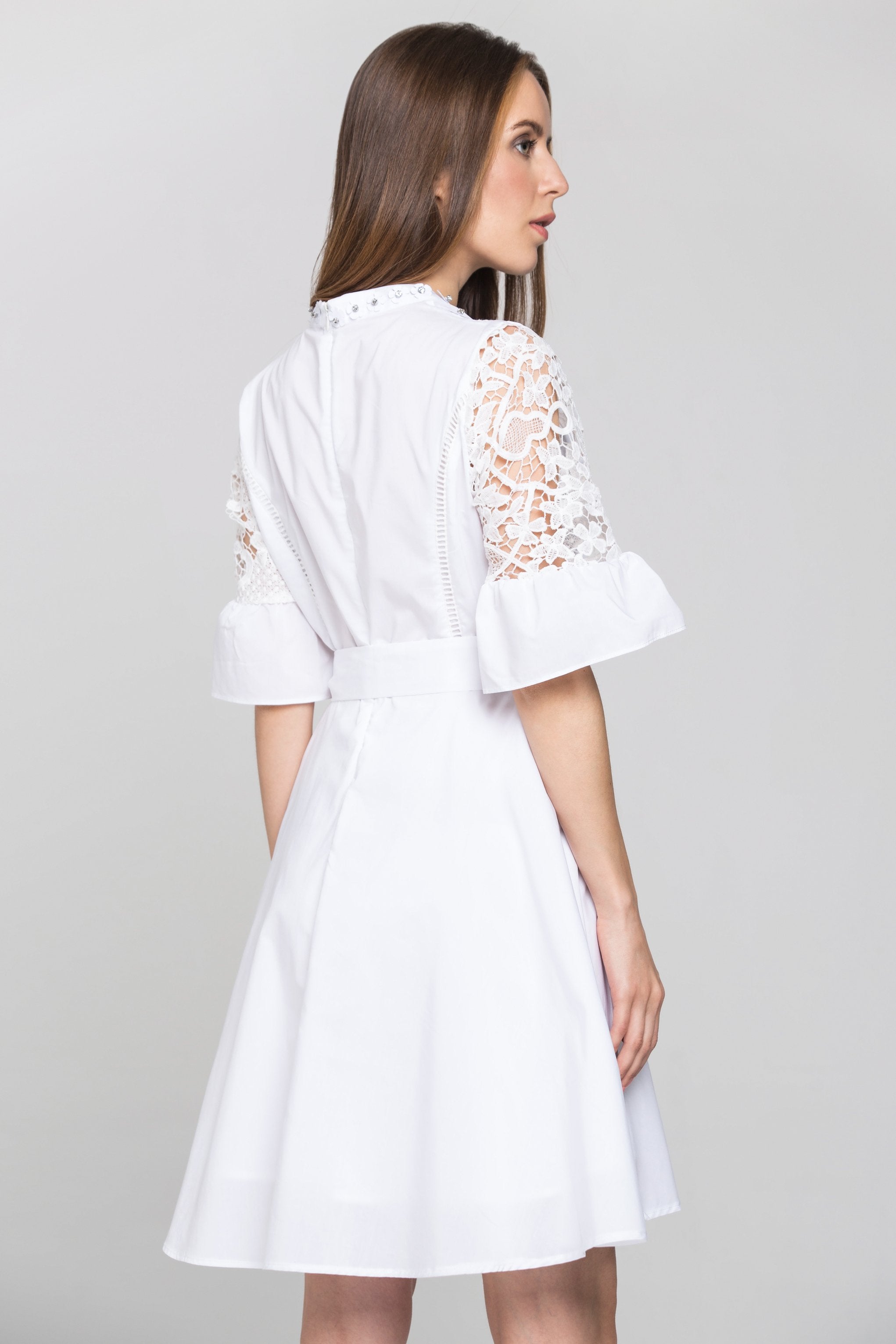 White Flower Jewel Midi Dress